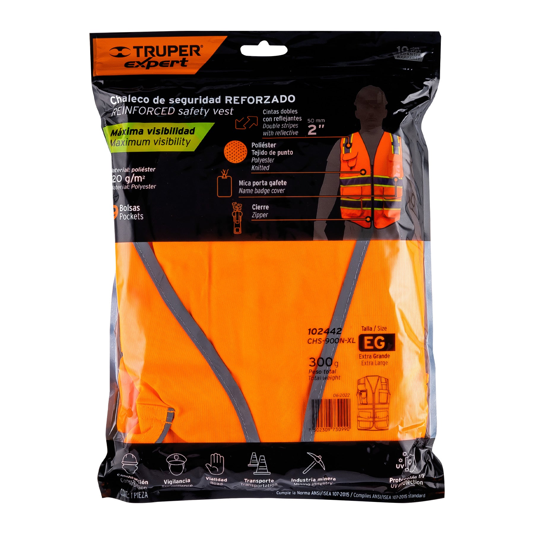 Chaleco de seguridad de alta visibilidad, naranja, XG,Expert