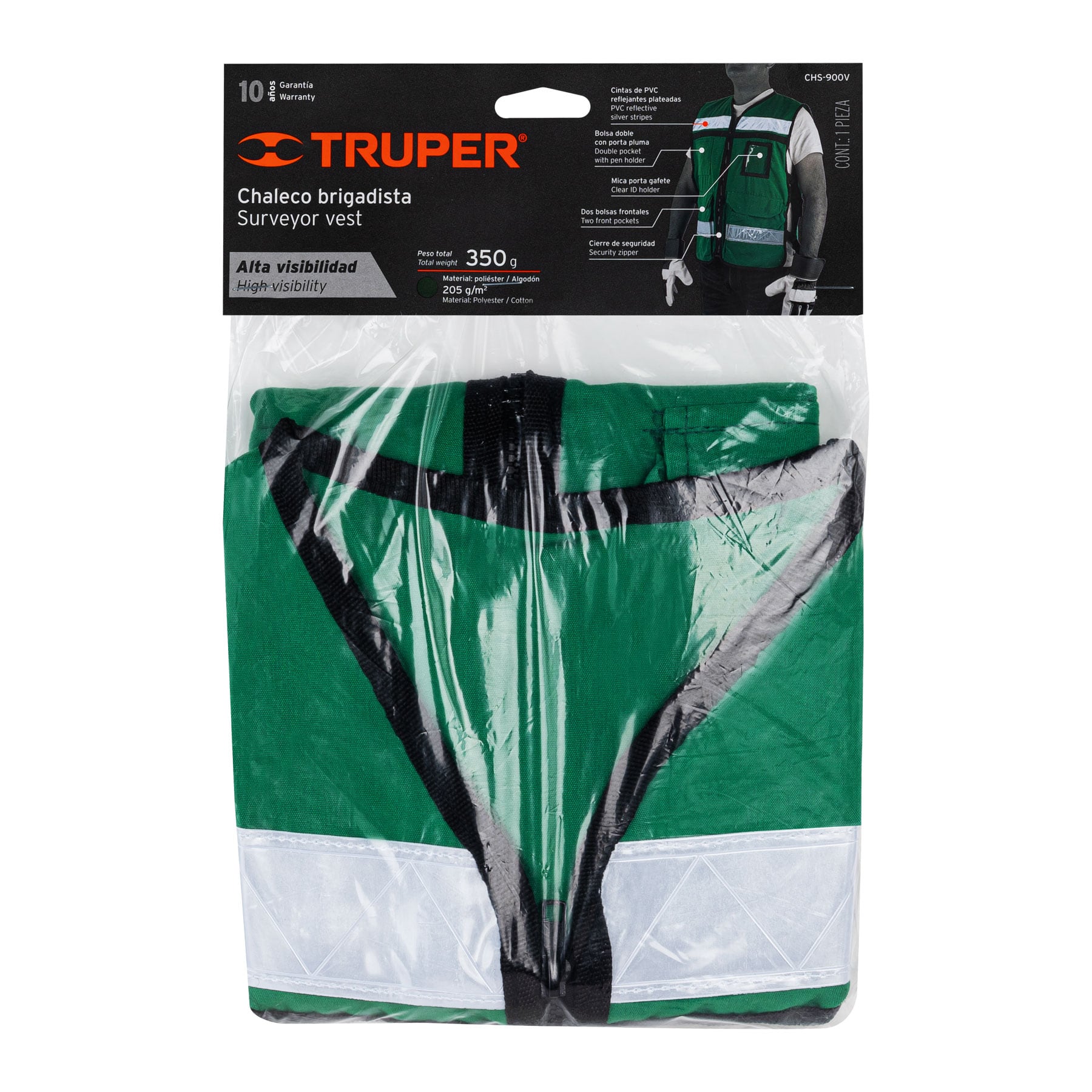 Chaleco brigadista con cintas reflejantes, color verde