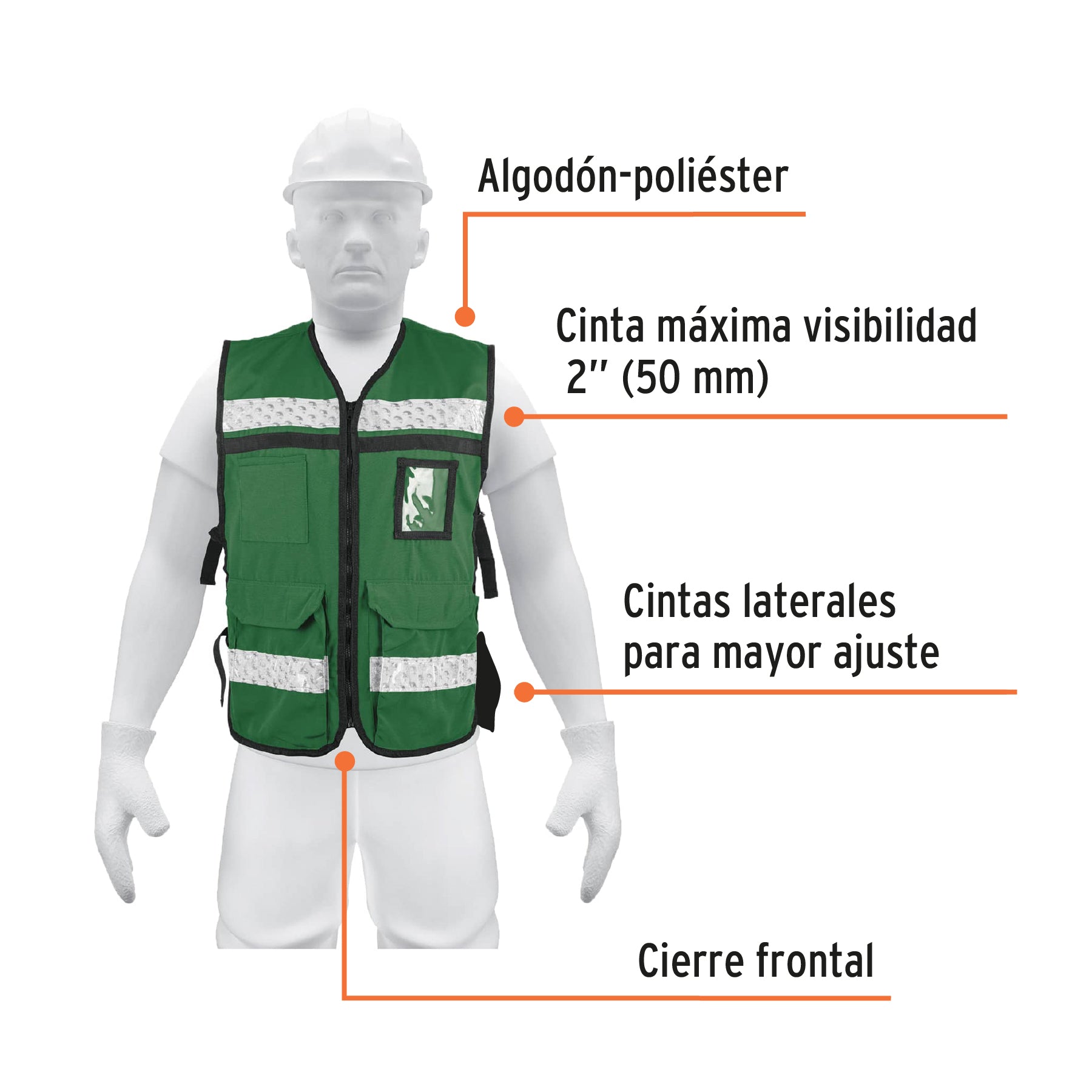 Chaleco brigadista con cintas reflejantes, color verde