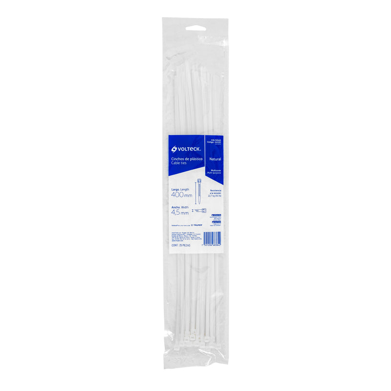 Bolsa con 25 cinchos plásticos 50 lb,  400x4.5 mm,  naturales