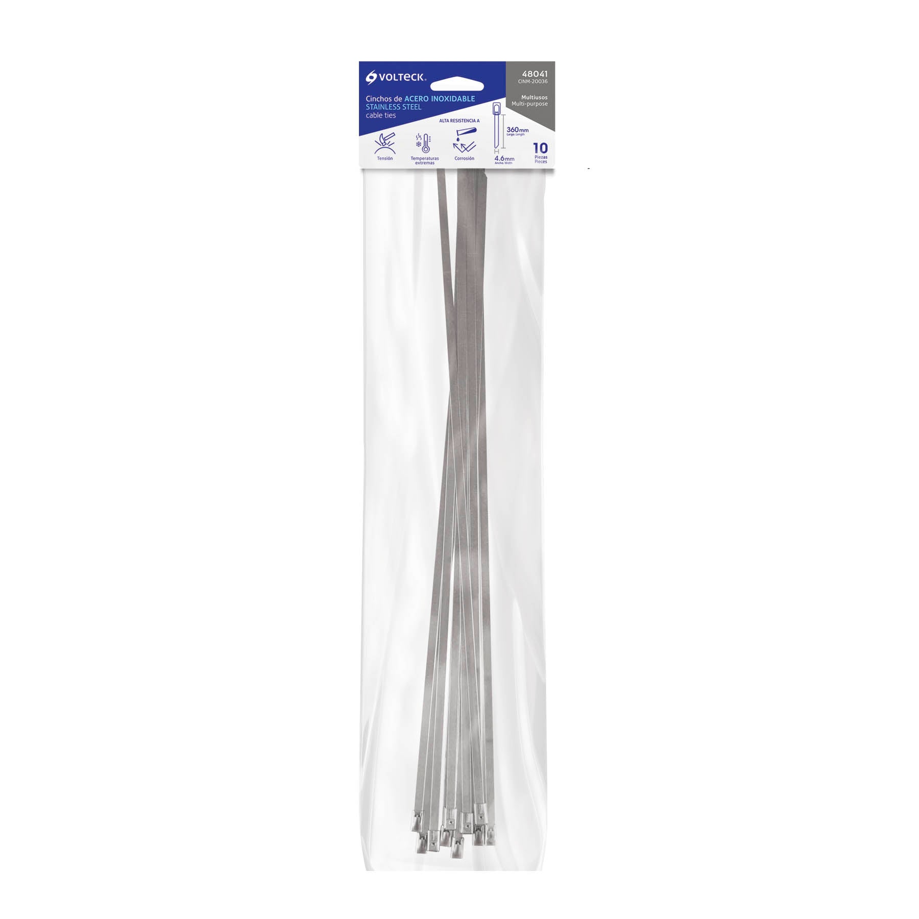 Bolsa con 10 cinchos de 36 cm,acero inoxidable,99 lb,VOLTECK