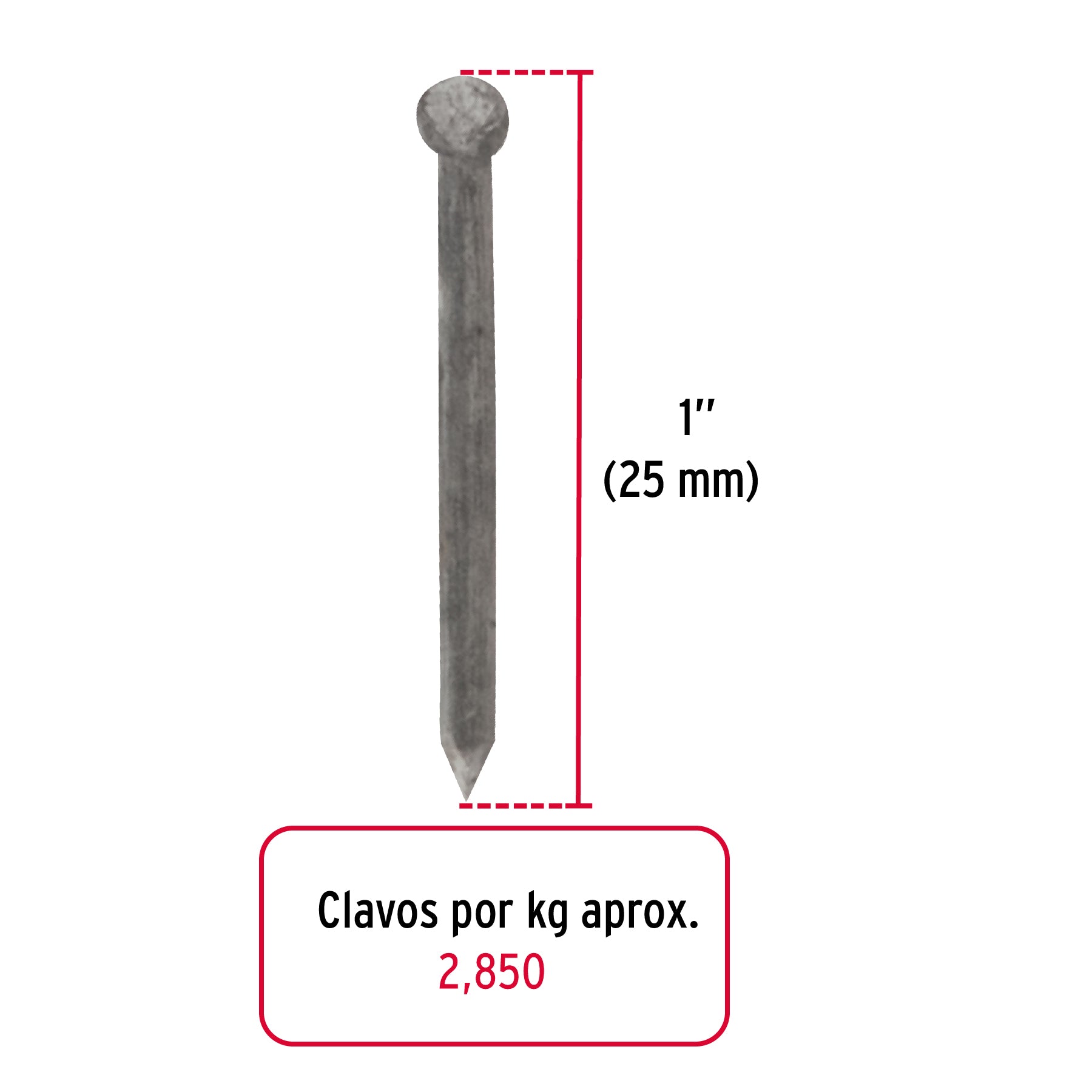 Bolsa con 1 kg de clavos alfilerillos de 1" sin cabeza