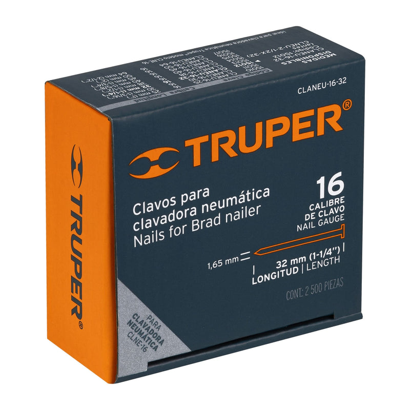 Caja con 2500 clavos calibre 16,  32 mm para CLNE-16,  Truper