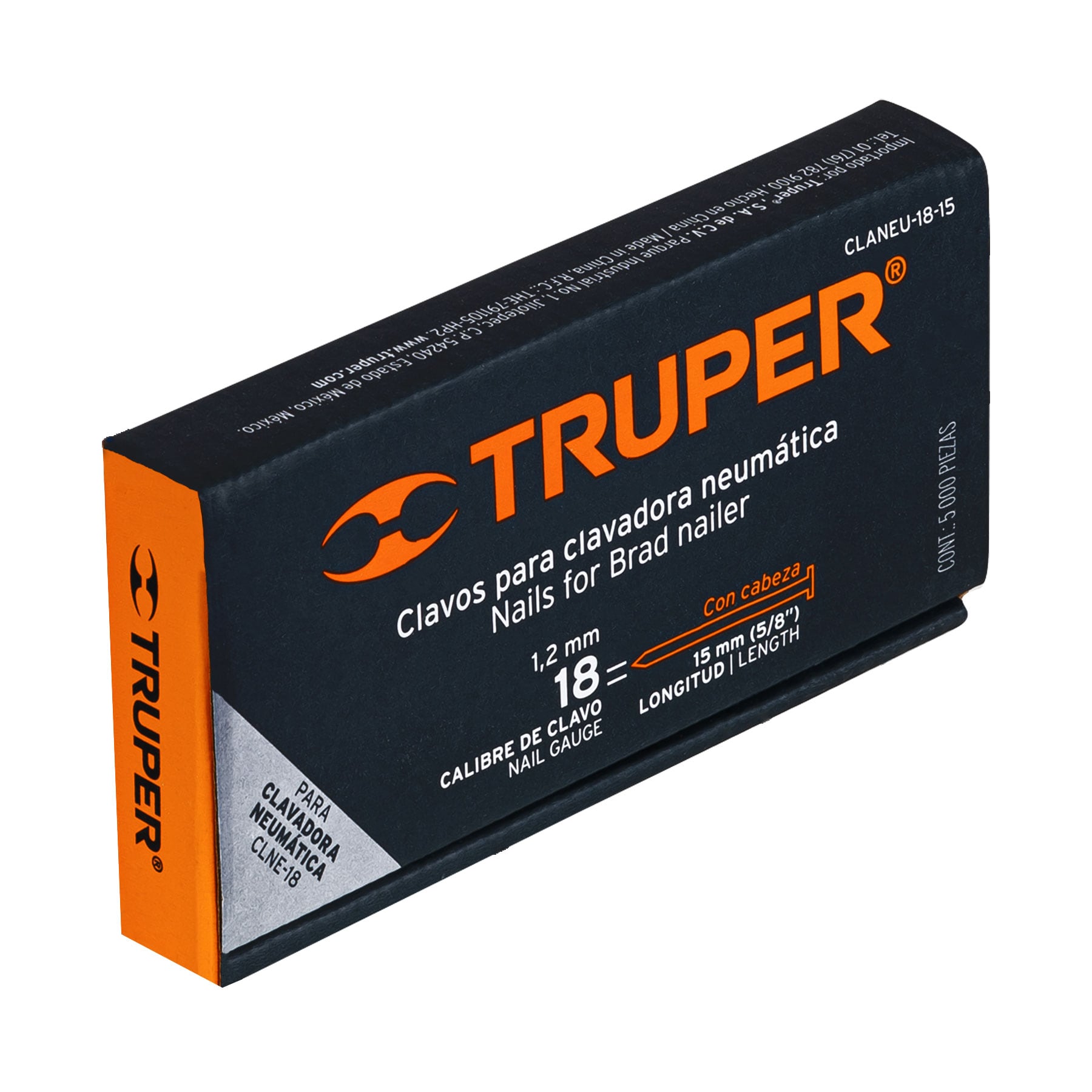 Caja con 5000 clavos calibre 18, 15 mm para CLNE-18, Truper