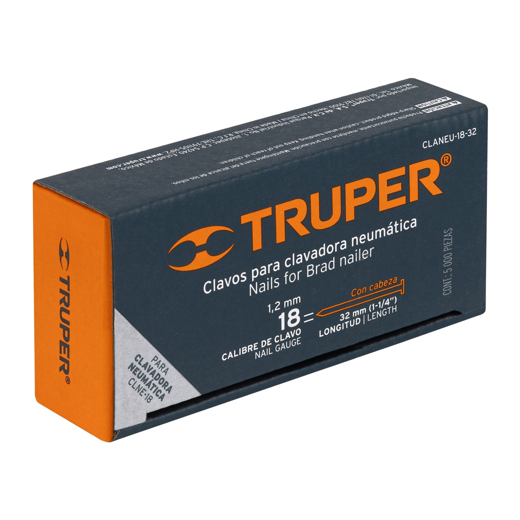 Caja con 5000 clavos calibre 18, 32 mm para CLNE-18, Truper