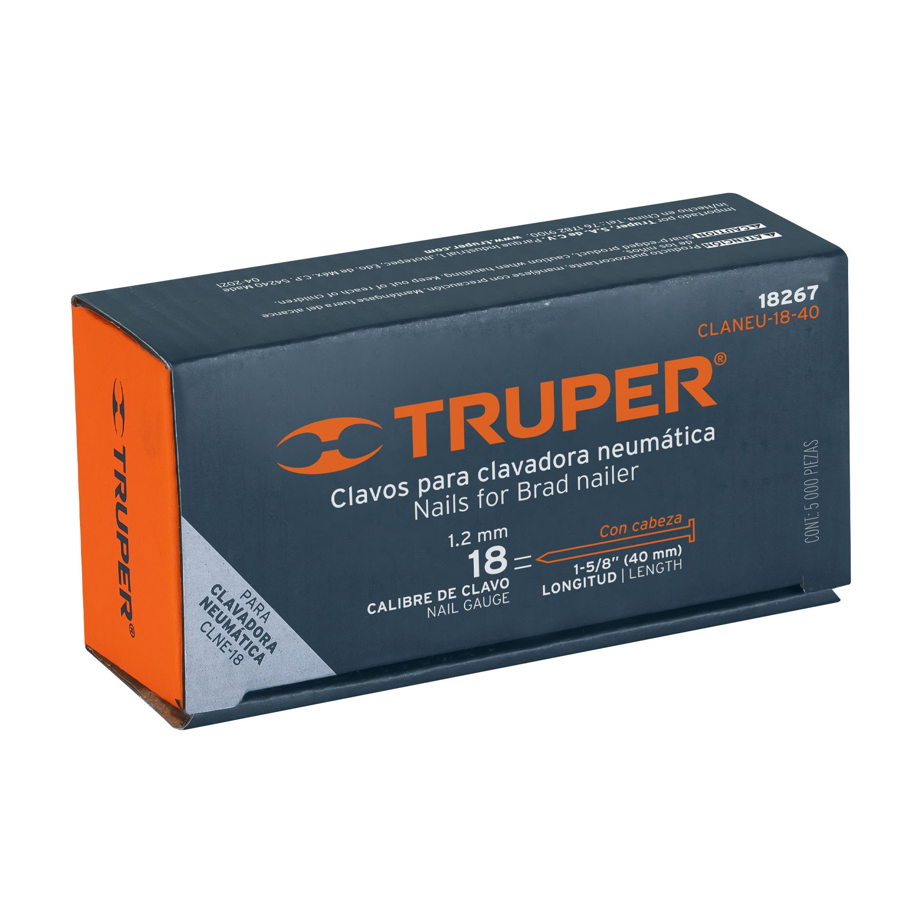 Caja con 5000 clavos calibre 18, 40 mm para CLNE-18, Truper