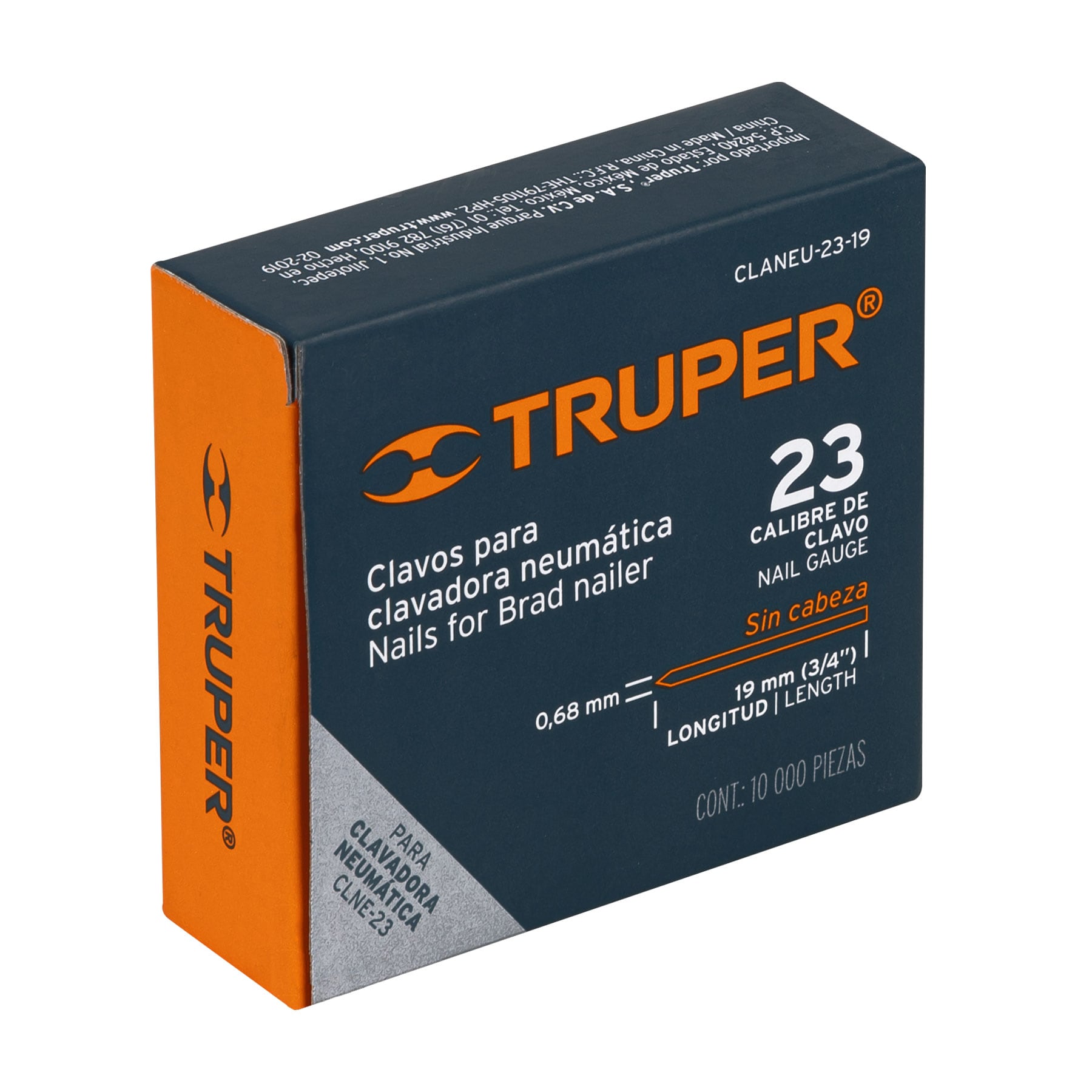 Caja con 10000 clavos calibre 23, 19 mm para CLNE-23, Truper