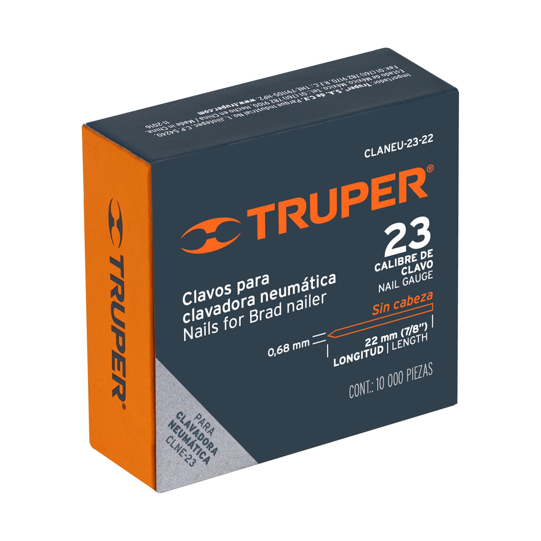 Caja con 10000 clavos calibre 23, 22 mm para CLNE-23, Truper