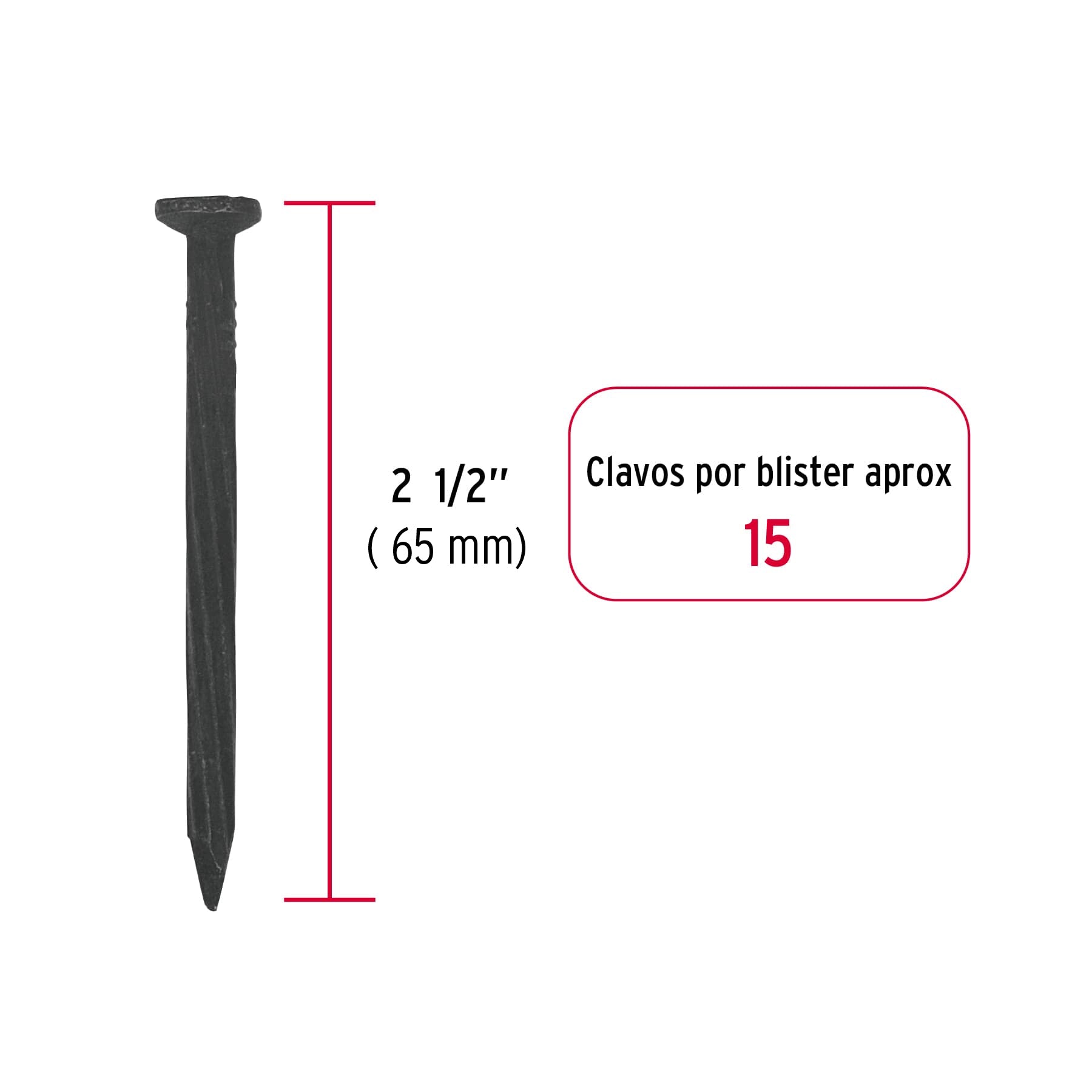 Blíster con 20 clavos negros para concreto 1-1/2", Fiero
