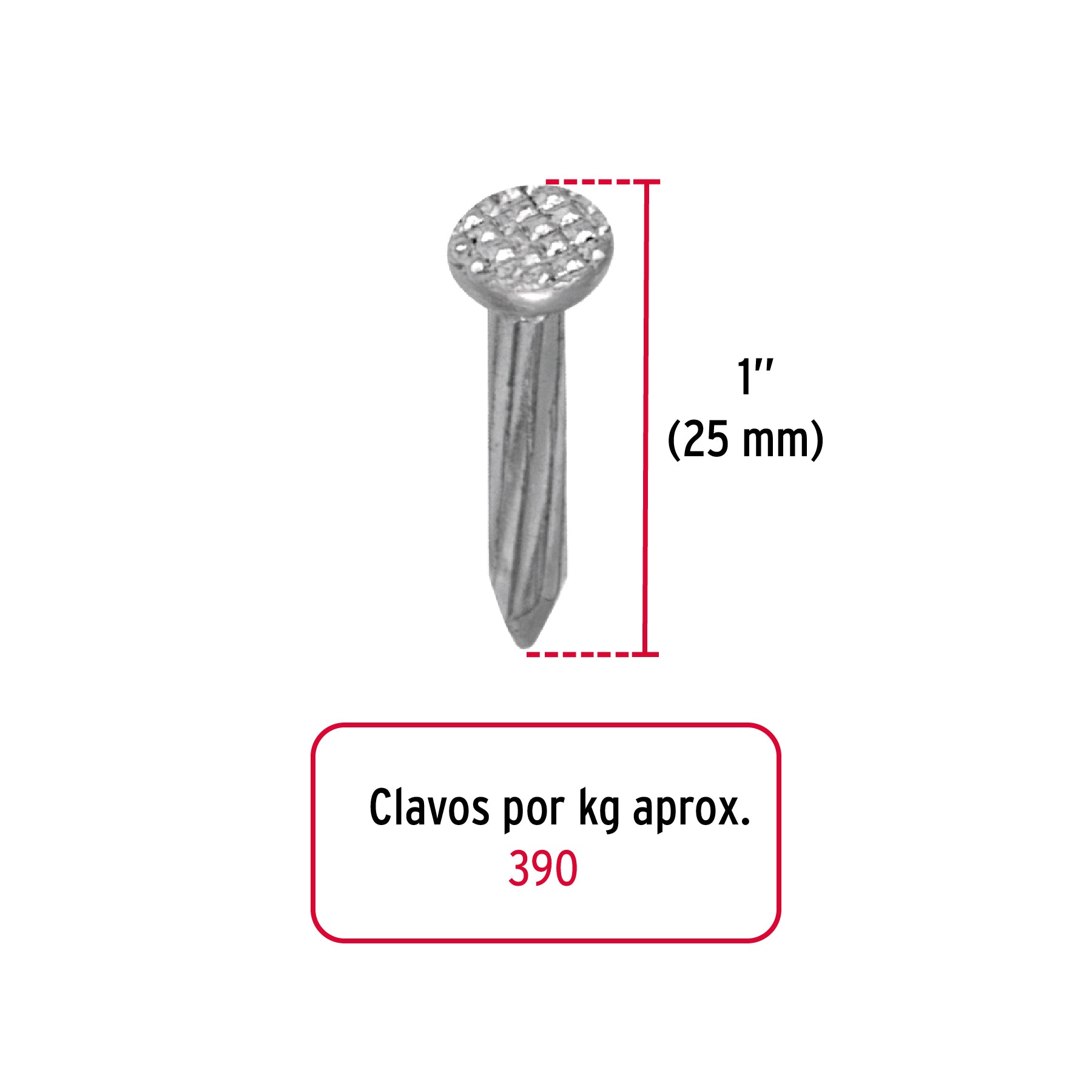 Bolsa con 1 kg de clavos para concreto galvanizados 1"