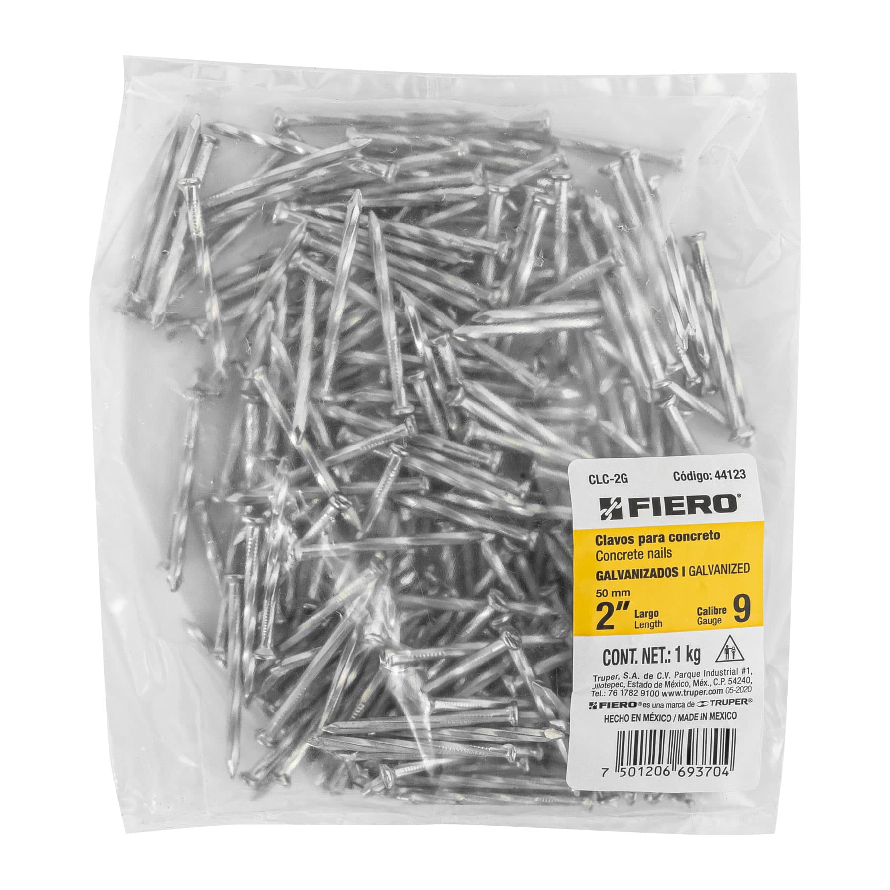 Bolsa con 1 kg de clavos para concreto galvanizados 2"