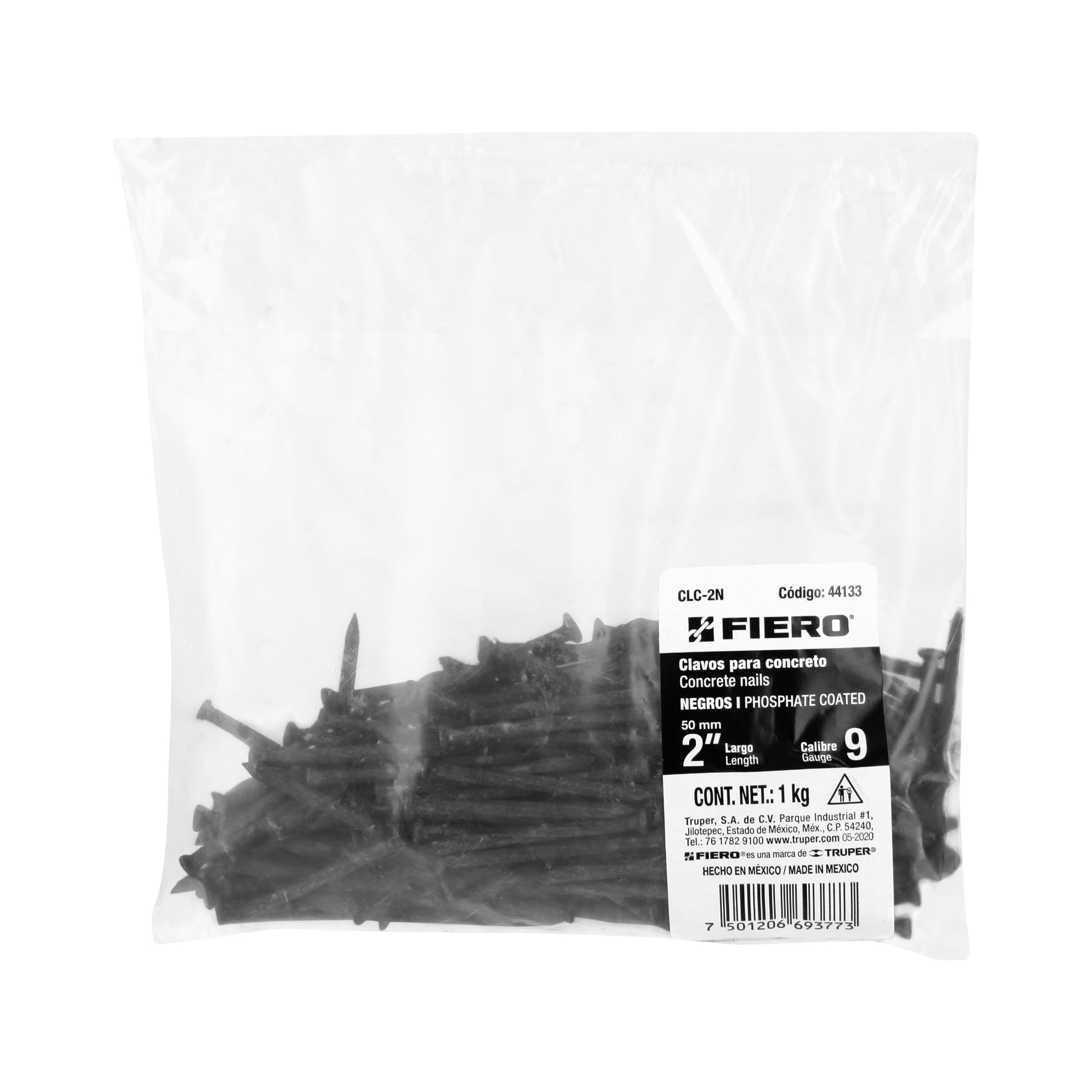 Bolsa con 1 kg de clavos para concreto negros 2", Fiero