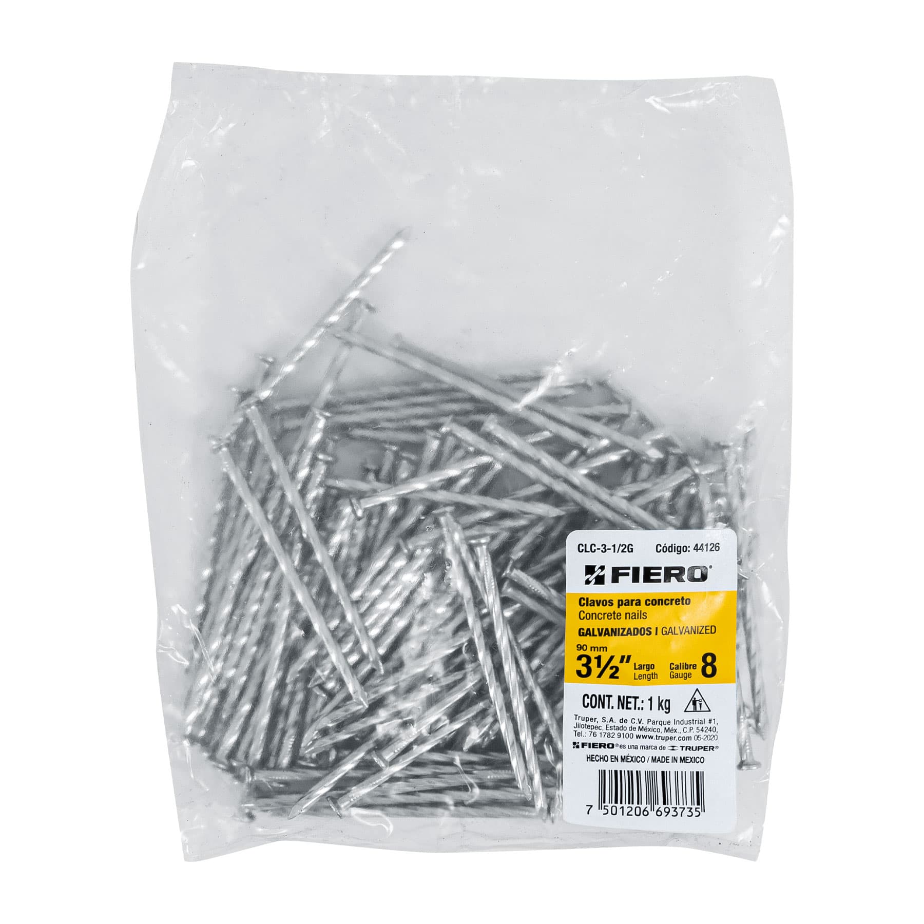 Bolsa con 1 kg de clavos para concreto galvanizados 3-1/2"