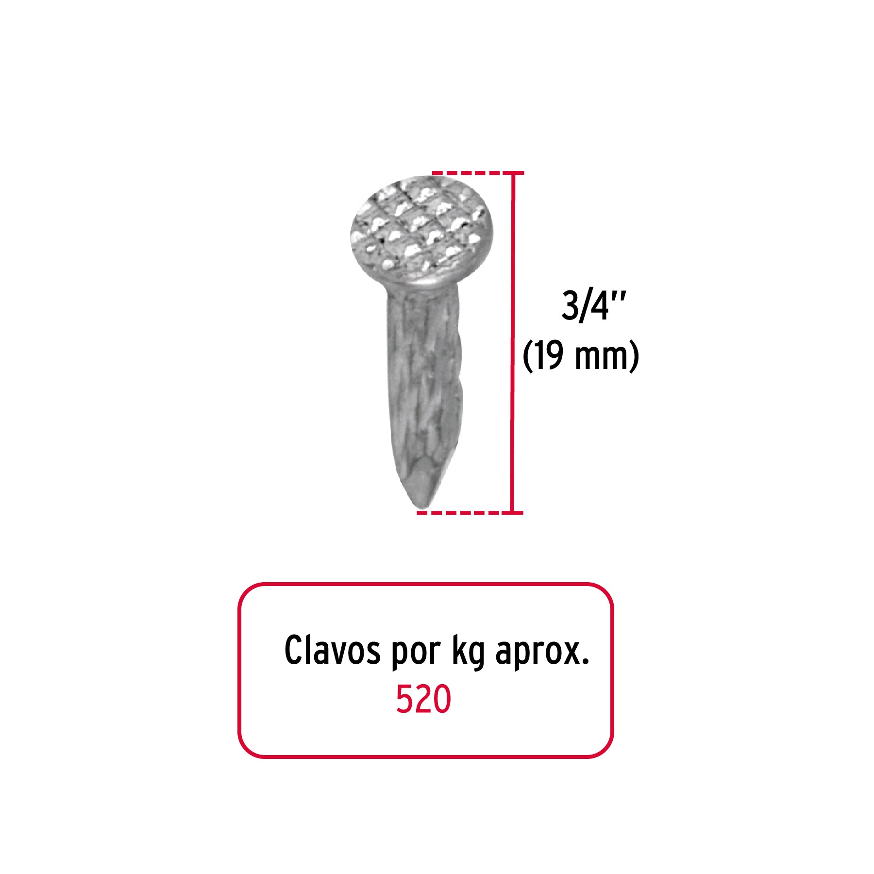 Bolsa con 1 kg de clavos para concreto galvanizados 3/4"
