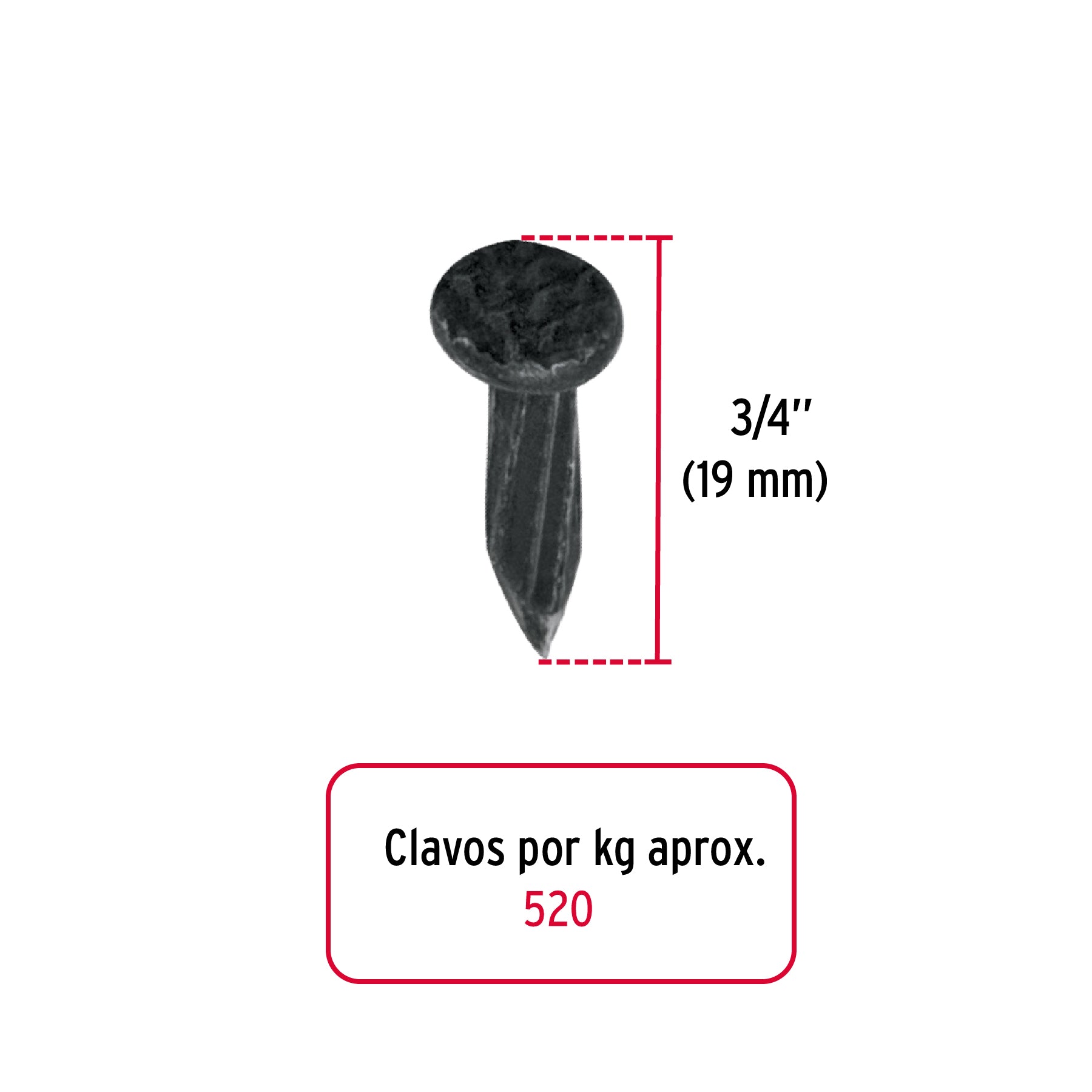 Bolsa con 1 kg de clavos para concreto negros 3/4", Fiero