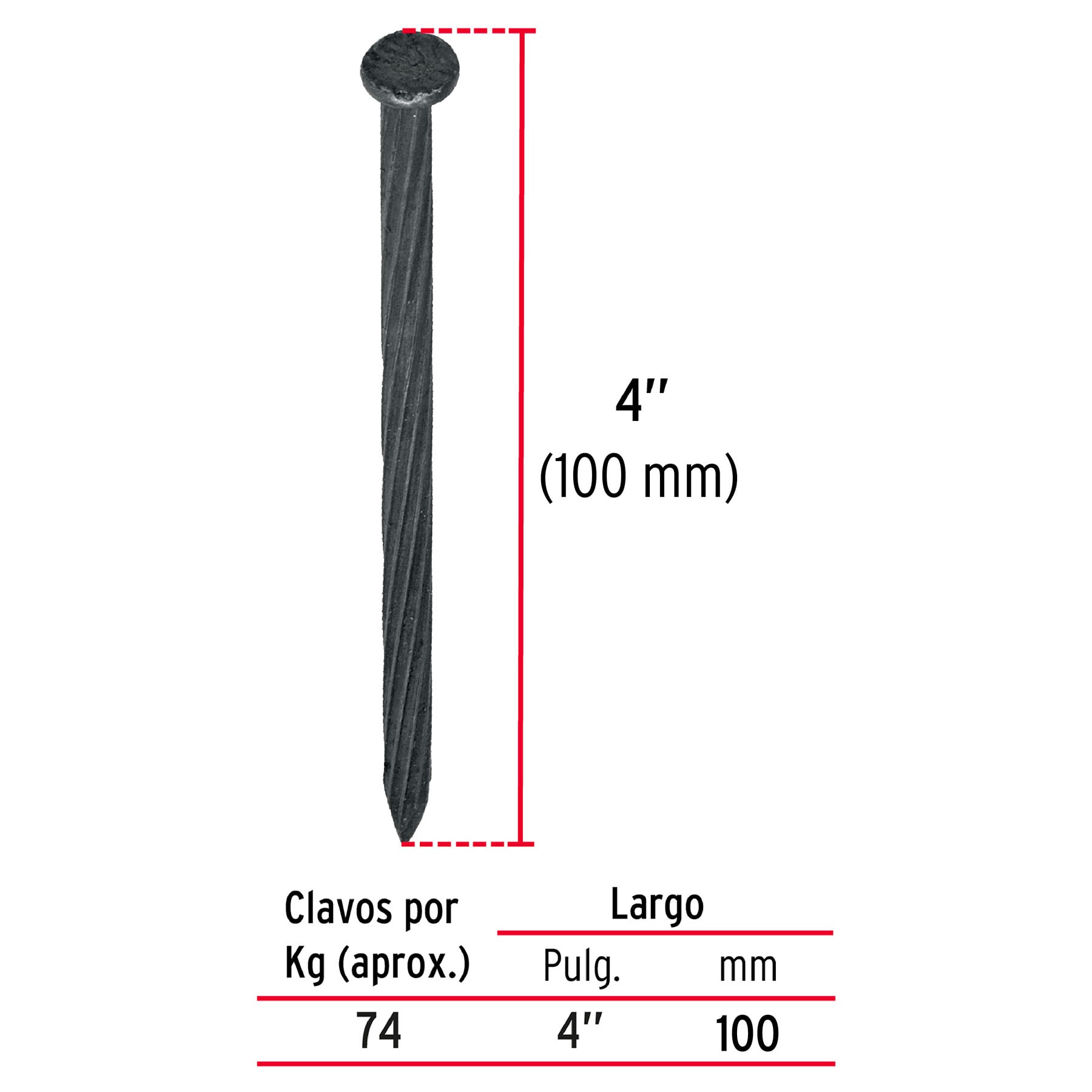 Bolsa con 1 kg de clavos para concreto negros 4", Fiero