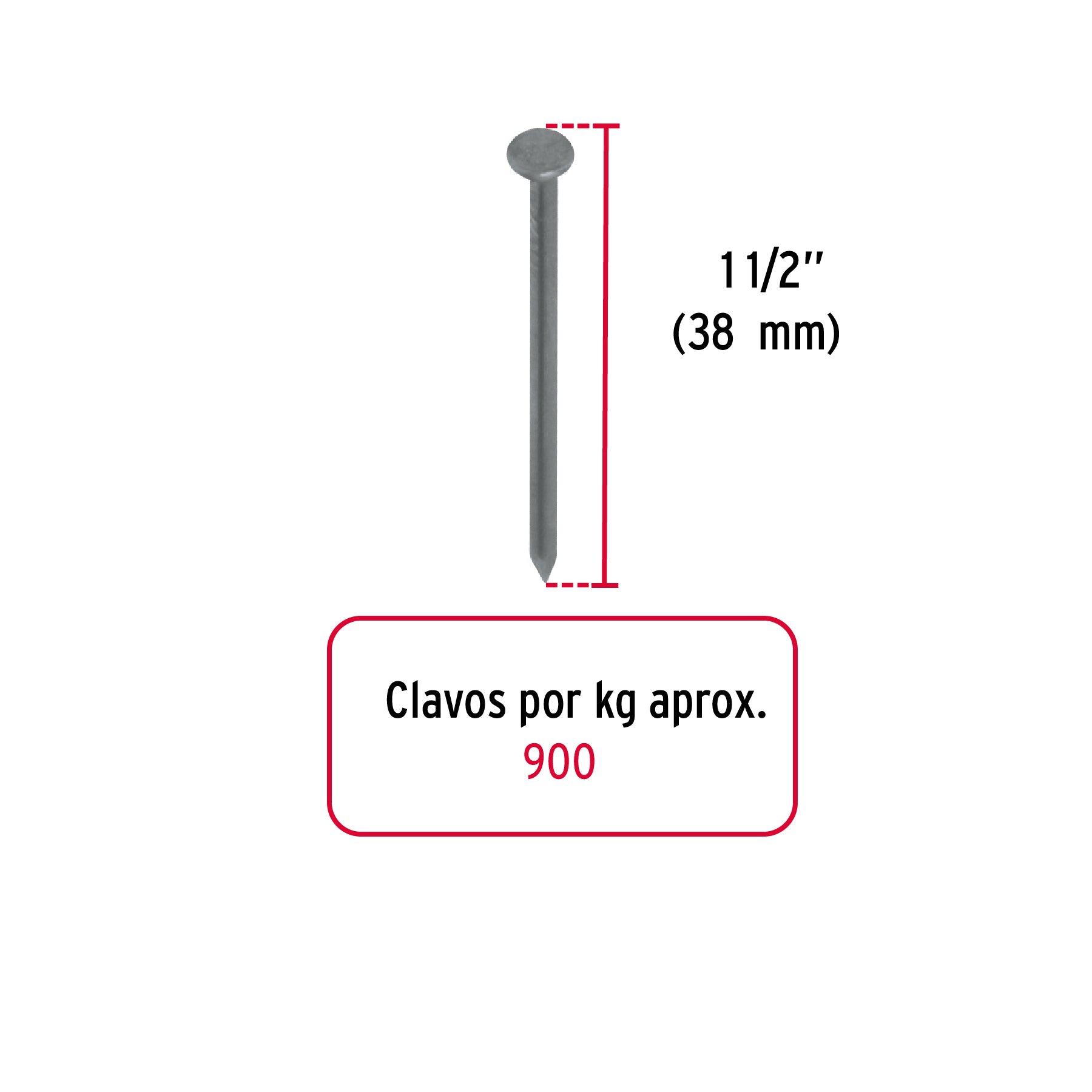 Bolsa con 1 kg de clavo estándar 1-1/2" con cabeza, Fiero