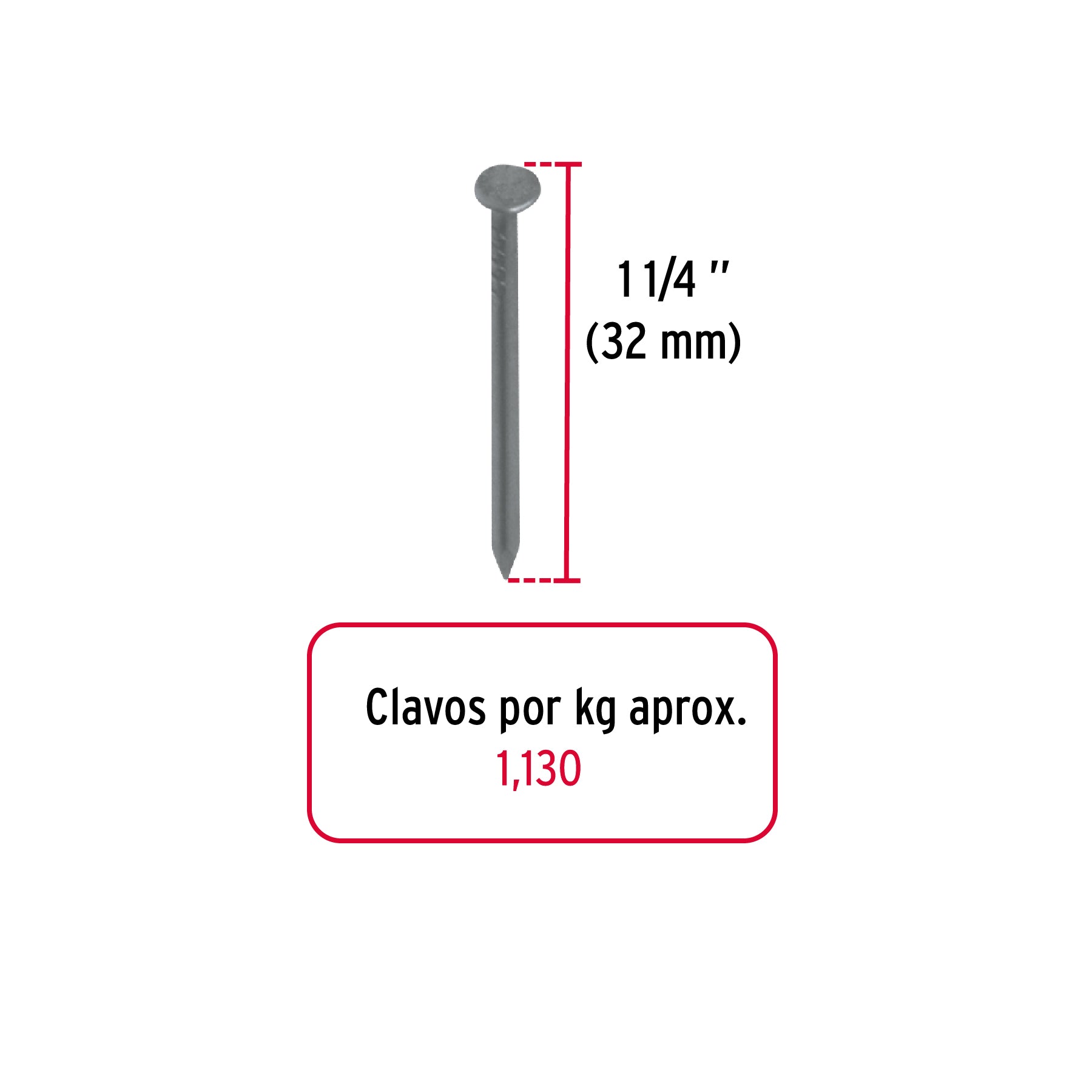 Bolsa con 1 kg de clavo estándar 1-1/4" con cabeza, Fiero