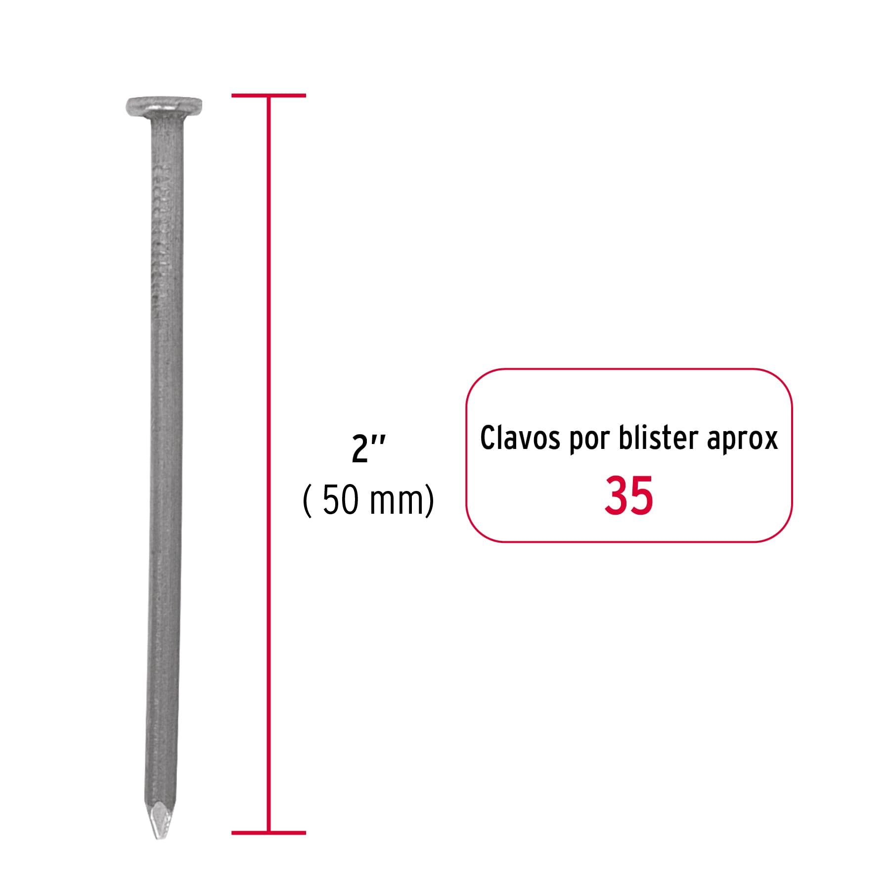 Blíster con 35 clavos estándar 2" con cabeza, Fiero