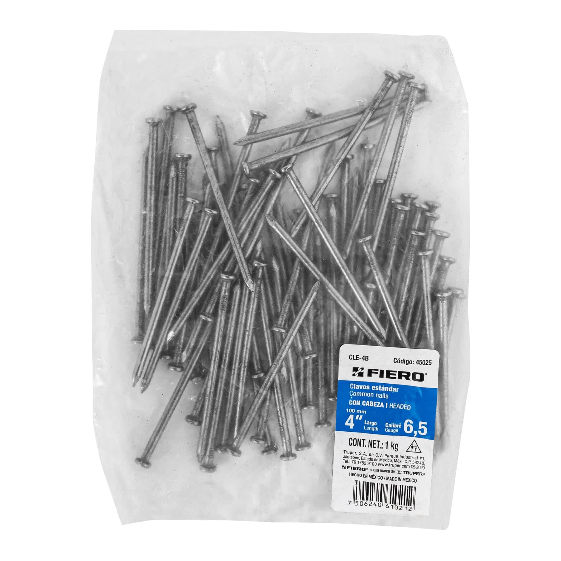 Bolsa con 1 kg de clavo estandar 4 con cabeza Fiero