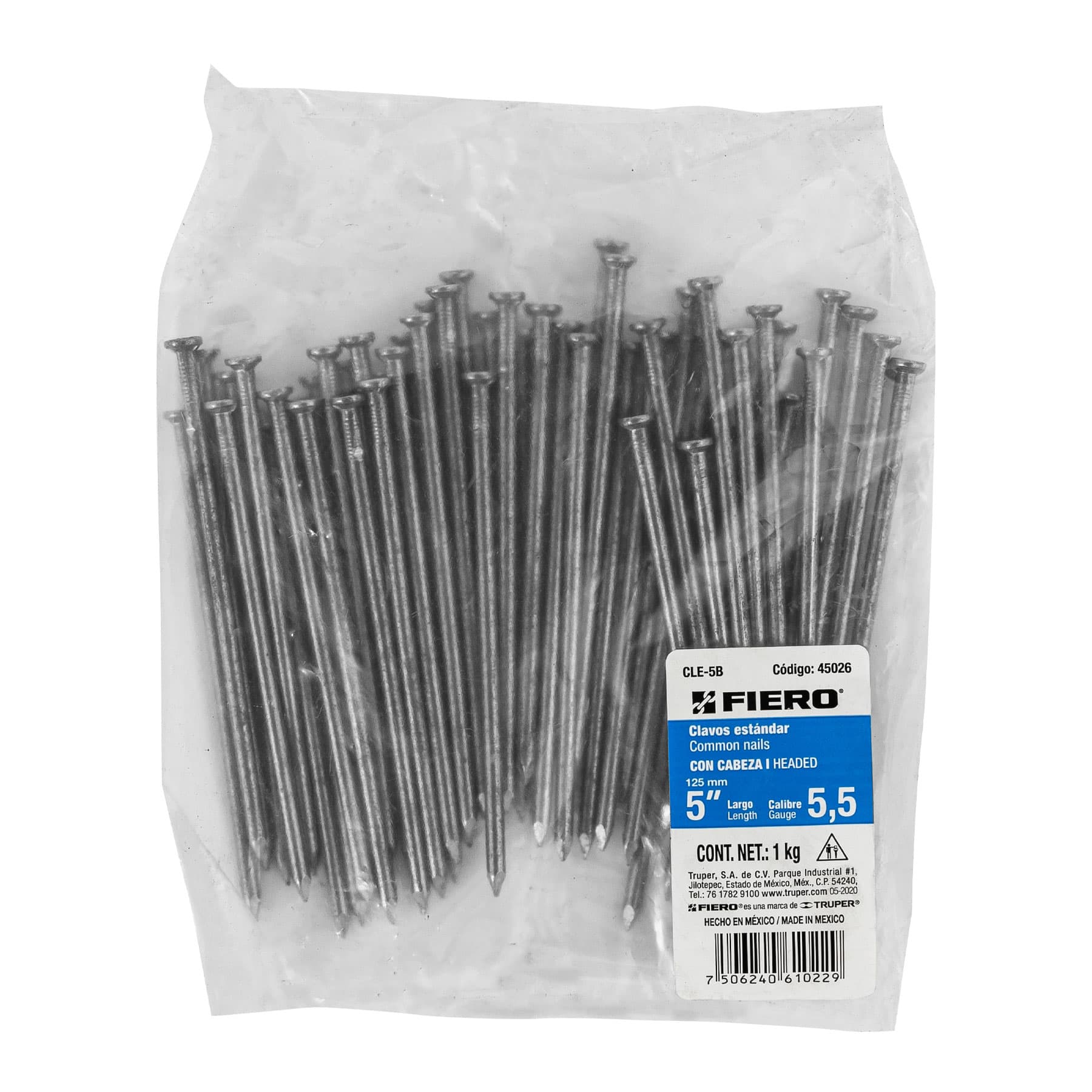Bolsa con 1 kg de clavo estándar 5" con cabeza, Fiero