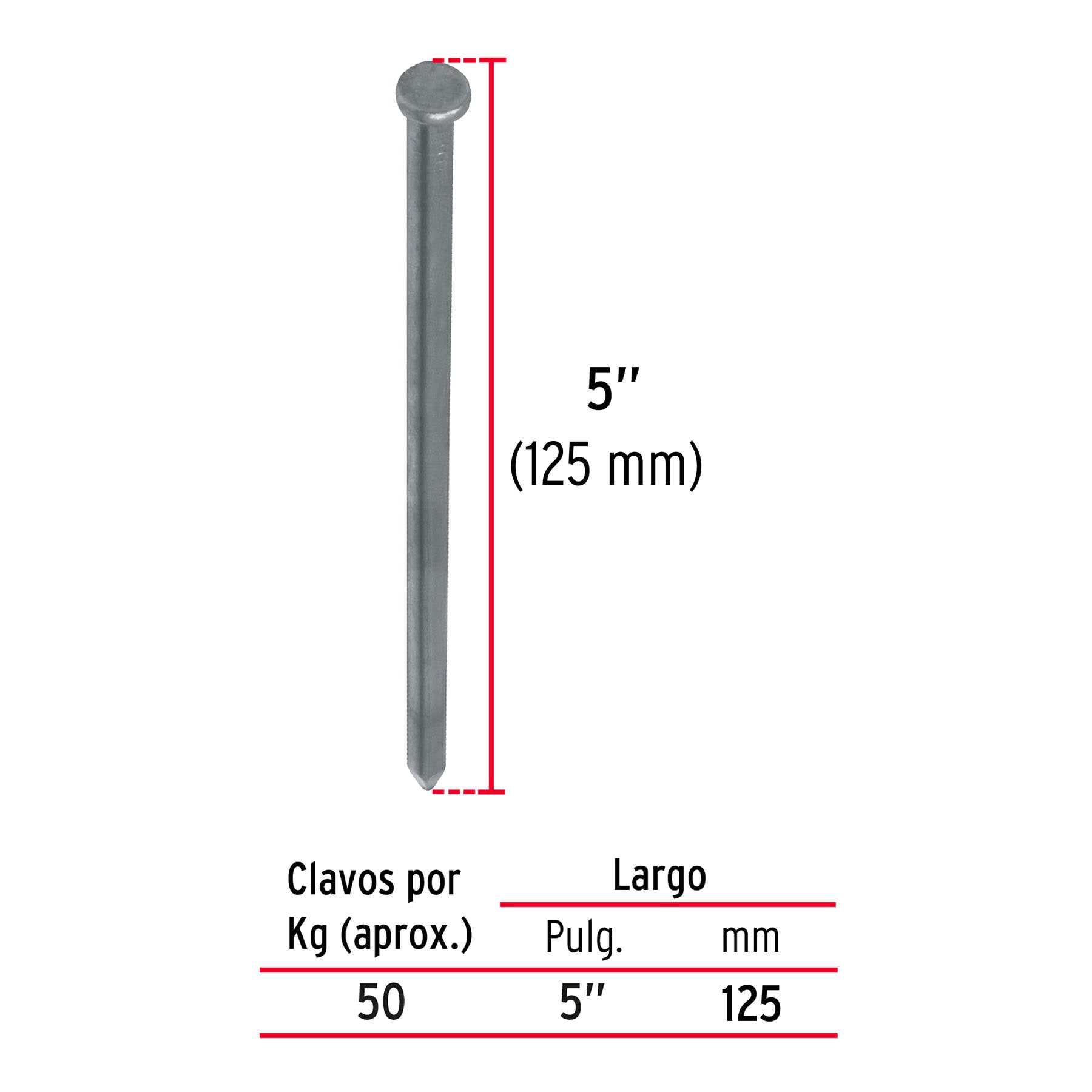 Bolsa con 1 kg de clavo estándar 5" con cabeza, Fiero