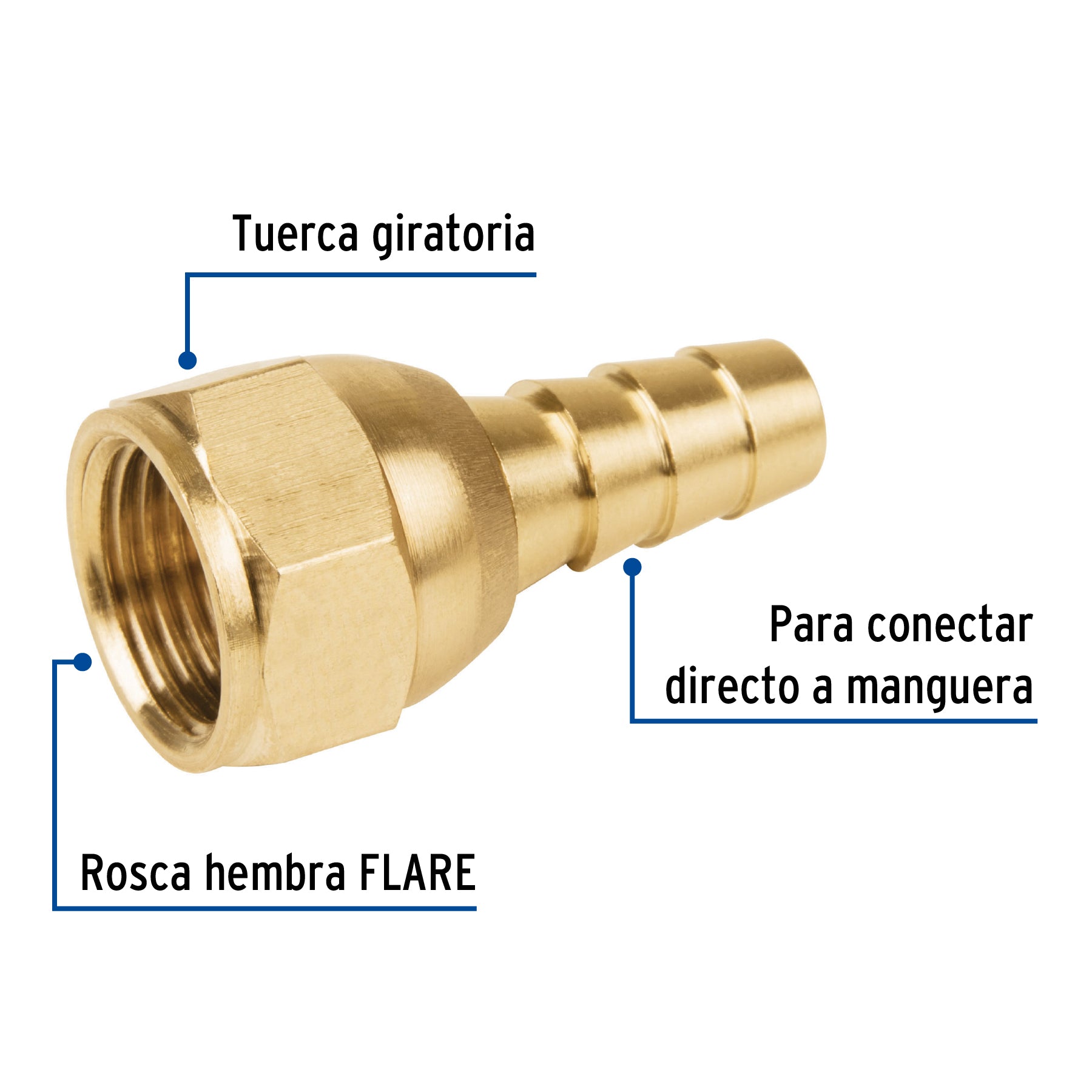 Cople espiga (tuerca loca) de latón, 3/8", Foset