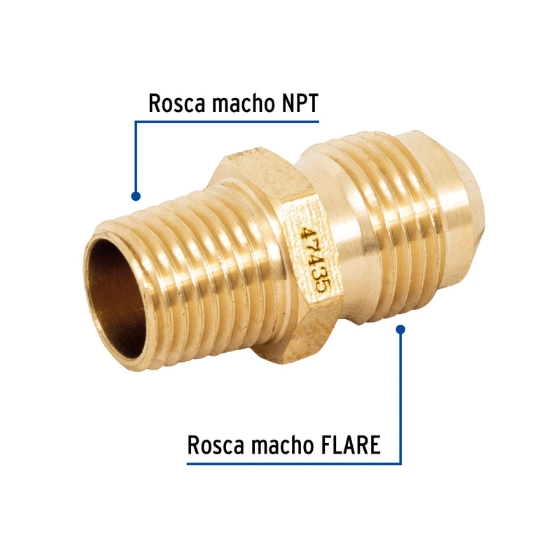 Niple terminal de latón de 3/8" X 1/4",  Foset