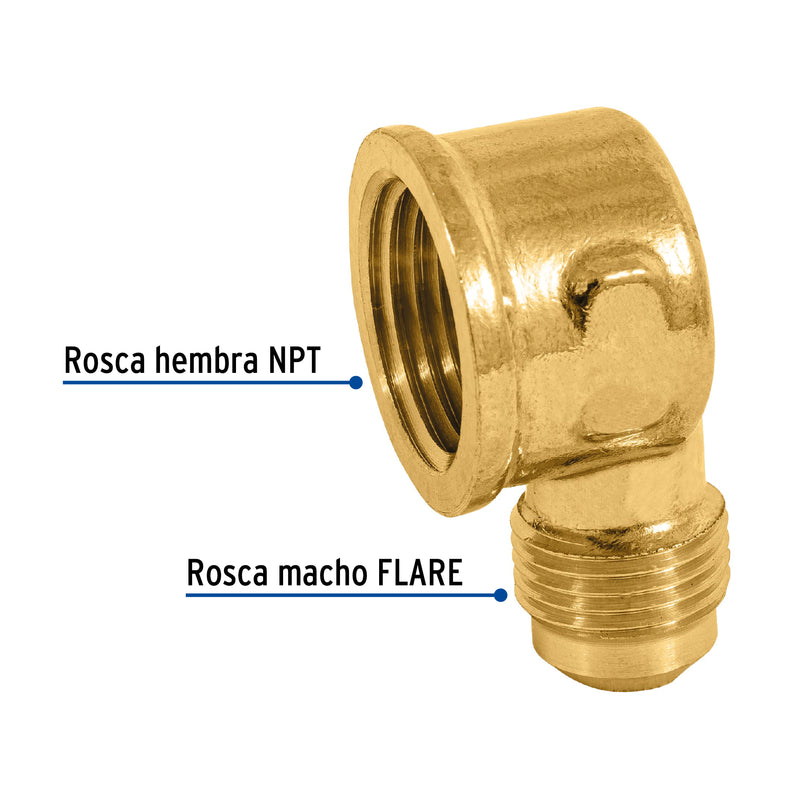 Codo para estufa a 90? de latón de 3/8 x 1/2",  Foset