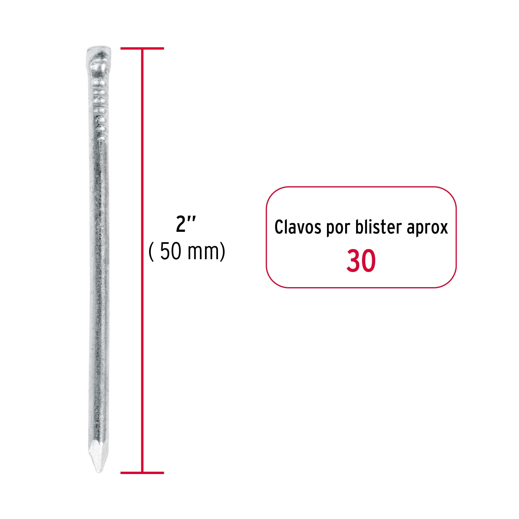 Blíster con 30 clavos estándar 2" sin cabeza, Fiero