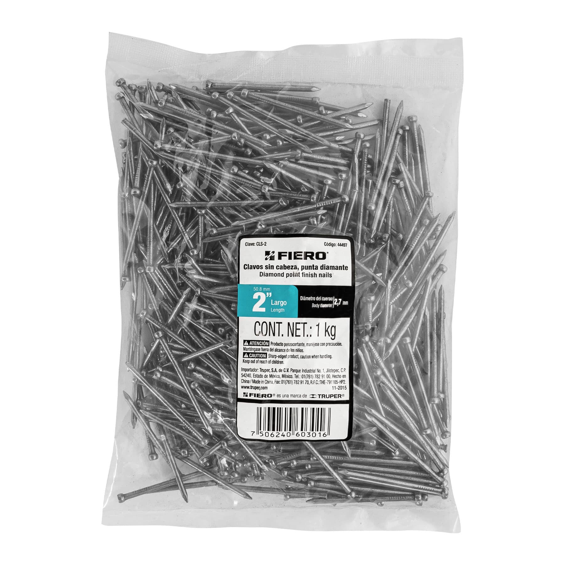 Bolsa con 1 kg de clavo estándar 2" sin cabeza, Fiero