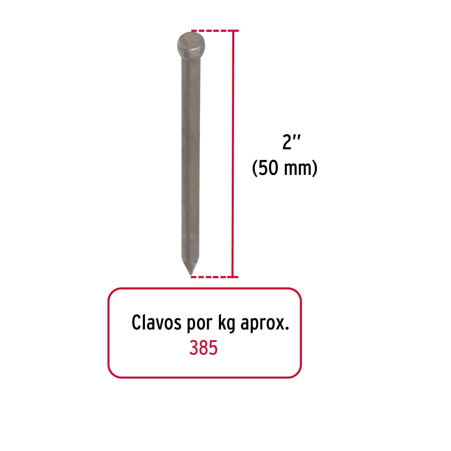 Bolsa con 1 kg de clavo estándar 2" sin cabeza, Fiero