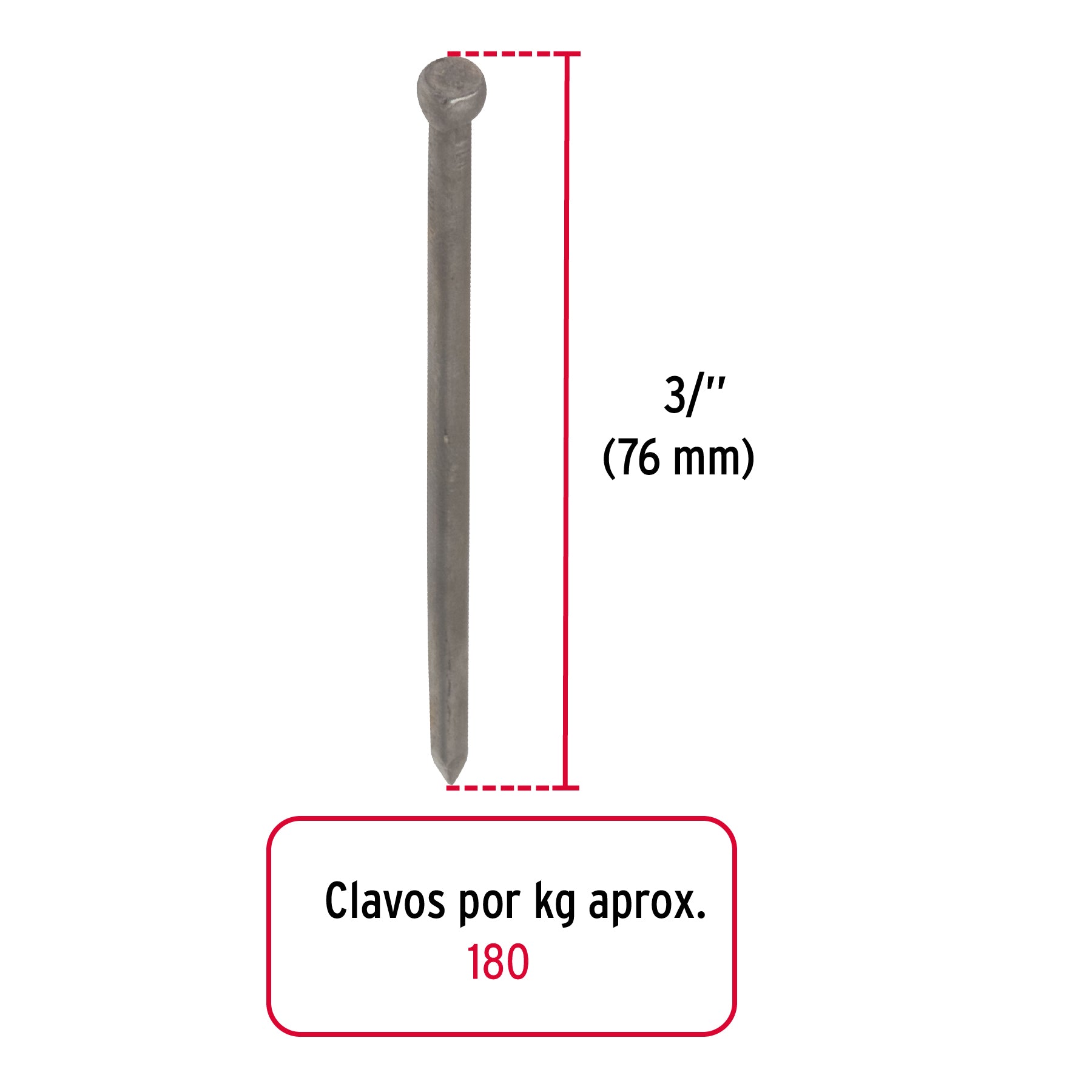 Bolsa con 1 kg de clavo estándar 3" sin cabeza, Fiero