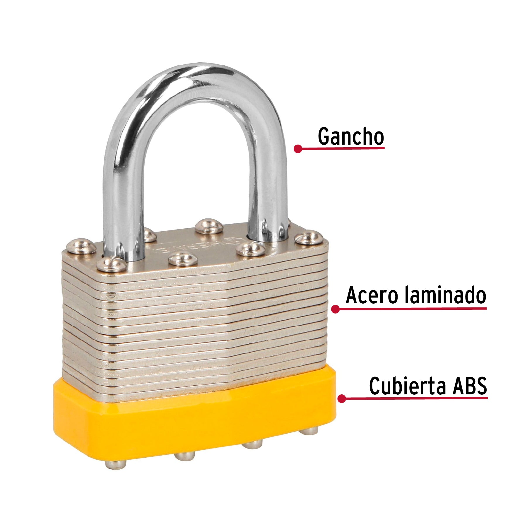 Candado laminado, 45mm, gancho corto, blister, Hermex BASIC