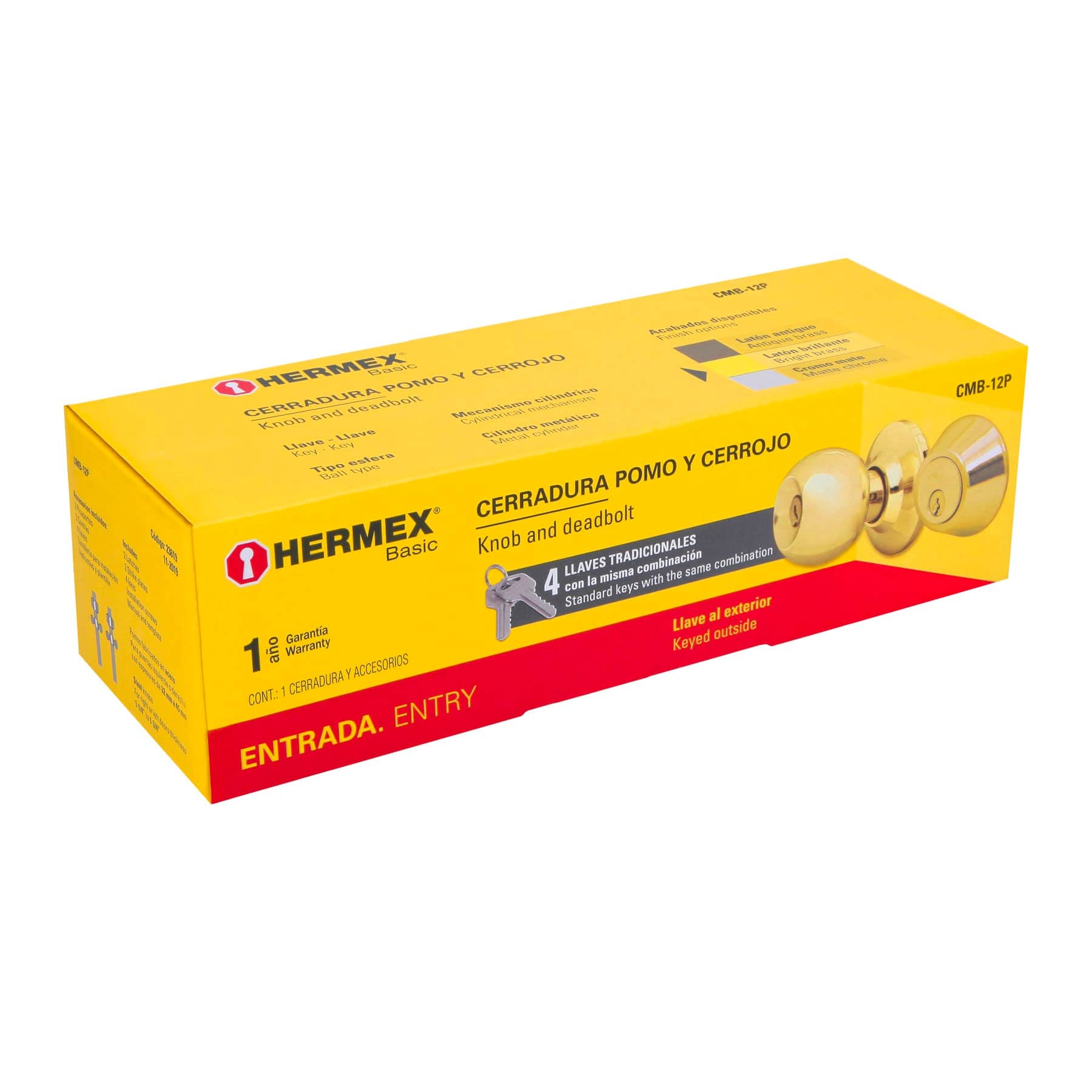 Combo cerraduras, llave-llave, latón brillante, Hemex BASIC