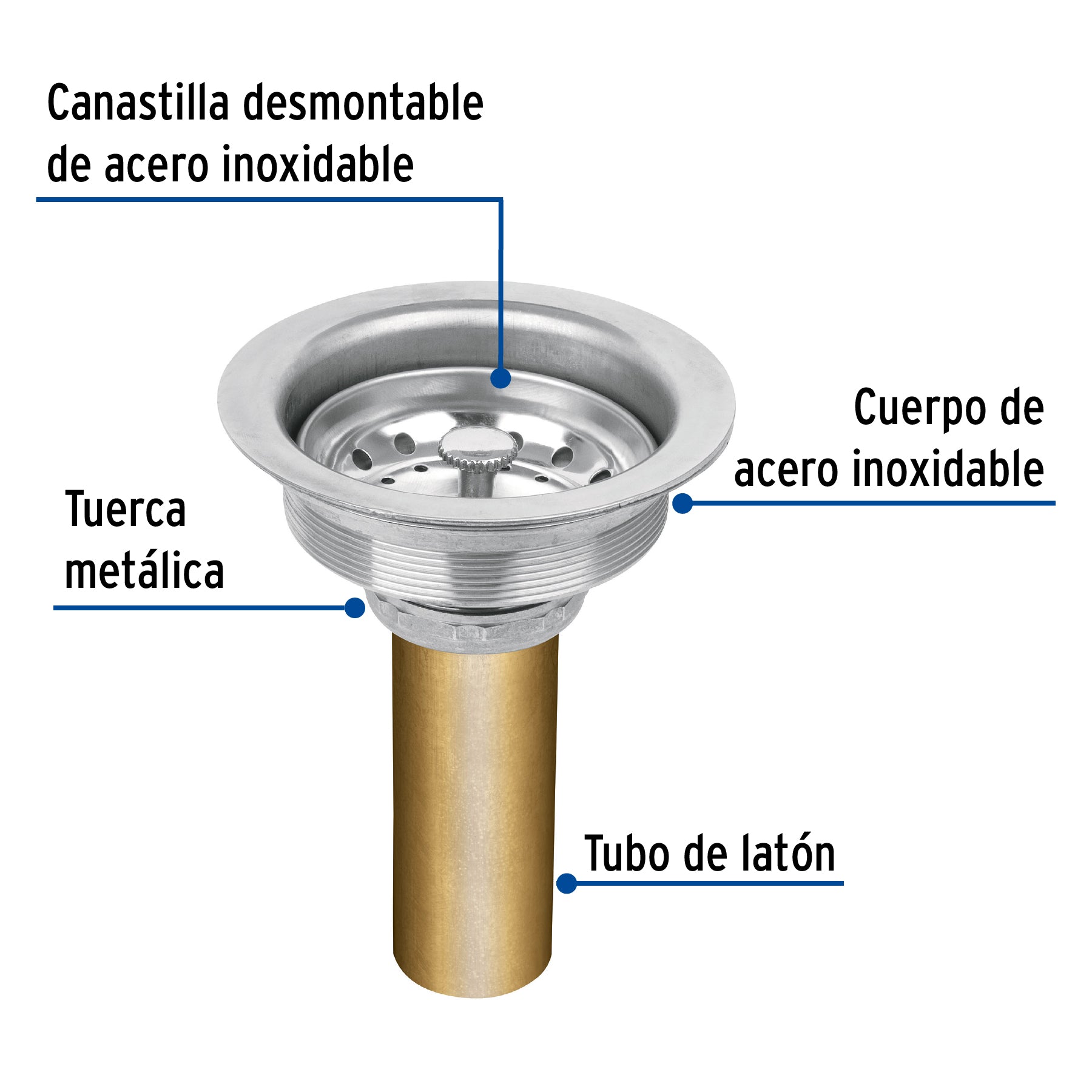 Contracanasta 3-1/2" inoxidable tubo latón, Foset
