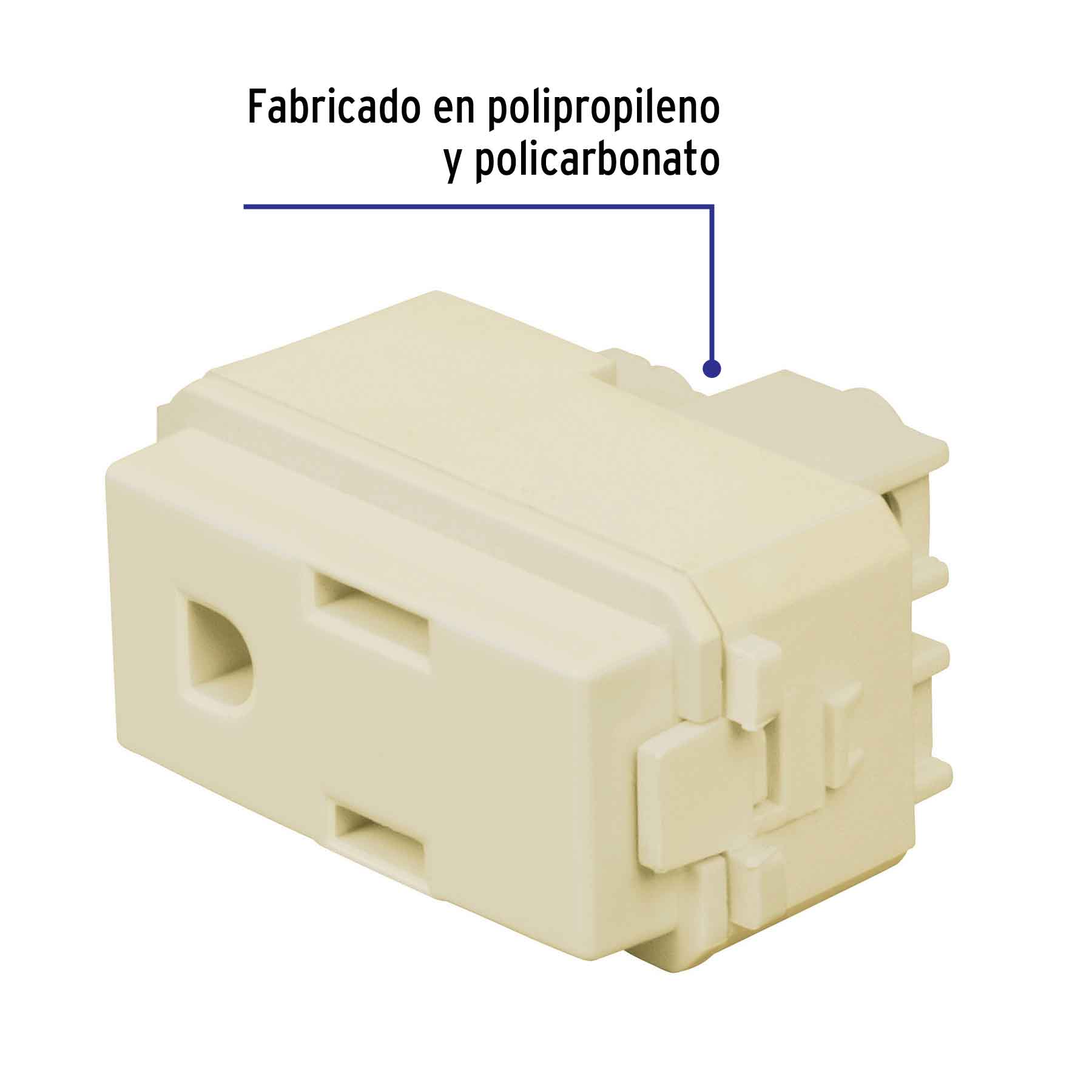 Contacto sencillo, 2 polos + tierra, línea Italiana, marfil