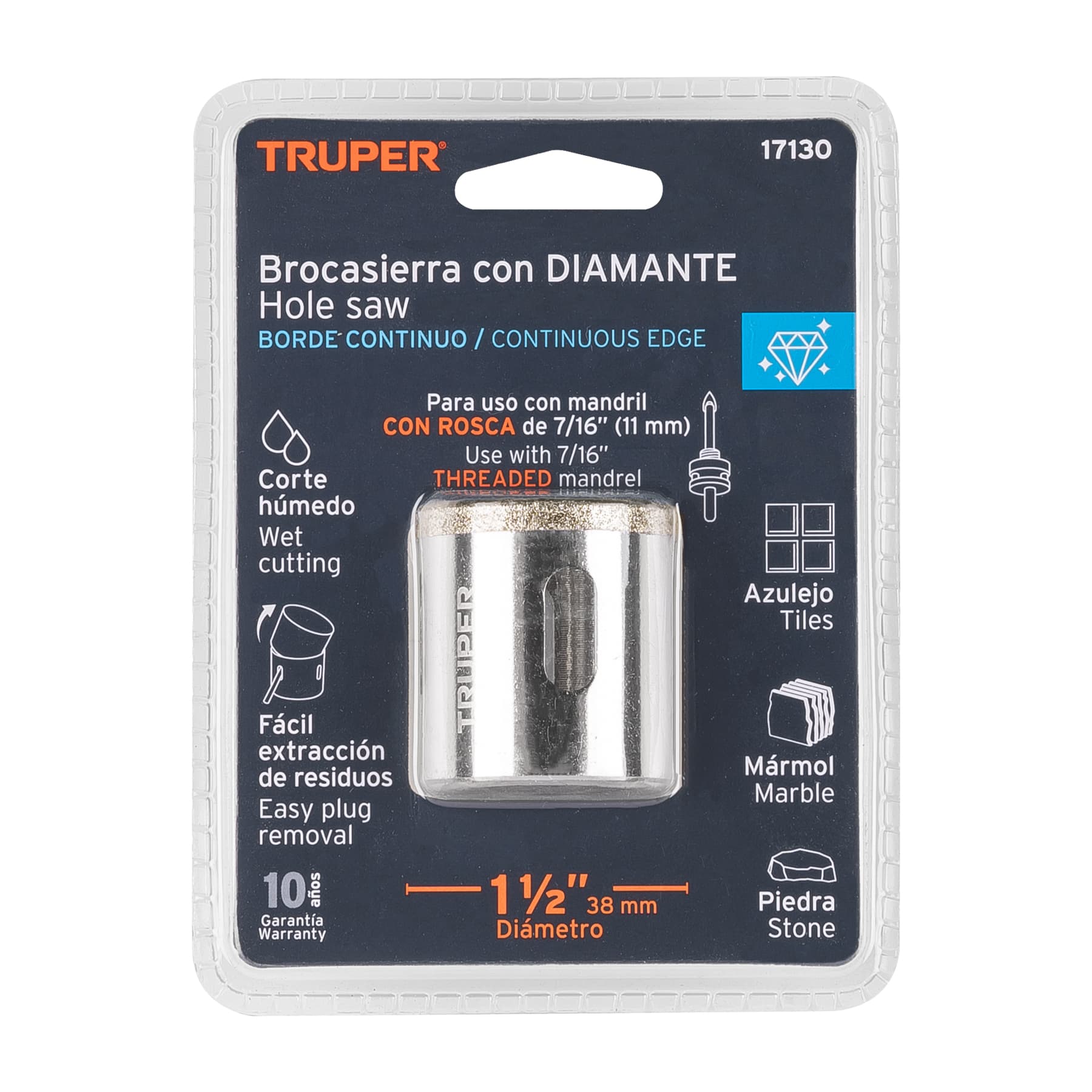 Brocasierra diamante 1-1/2" borde continuo, Truper