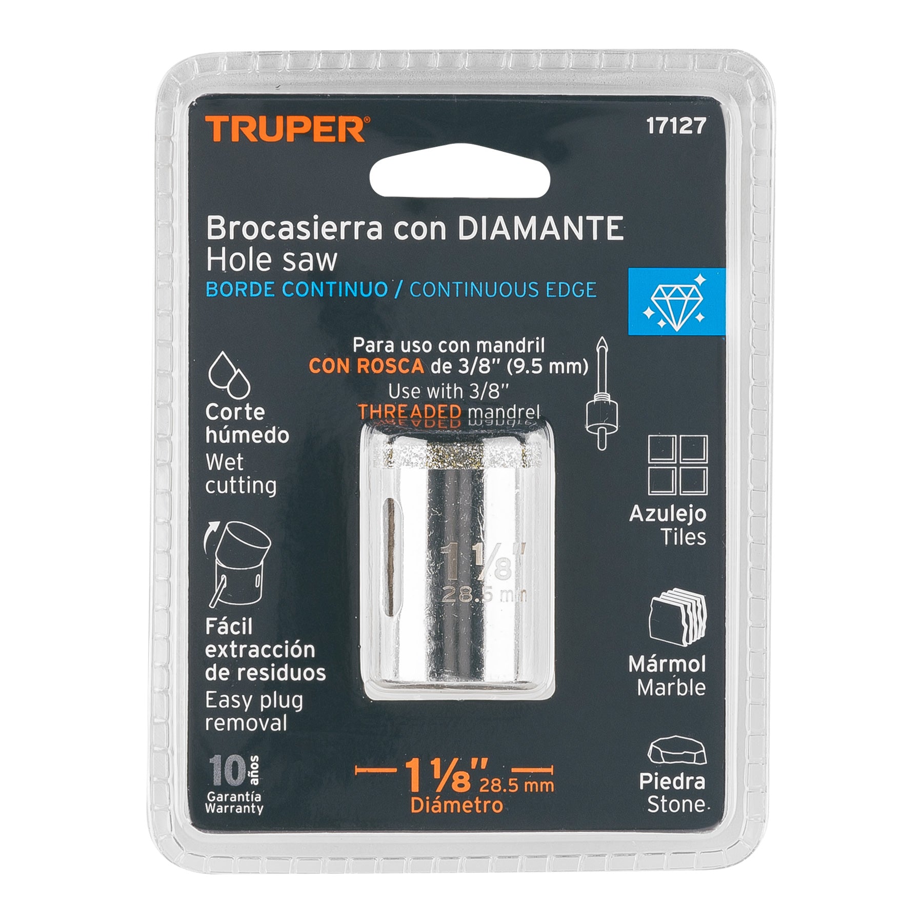 Brocasierra diamante 1-1/8" borde continuo, Truper
