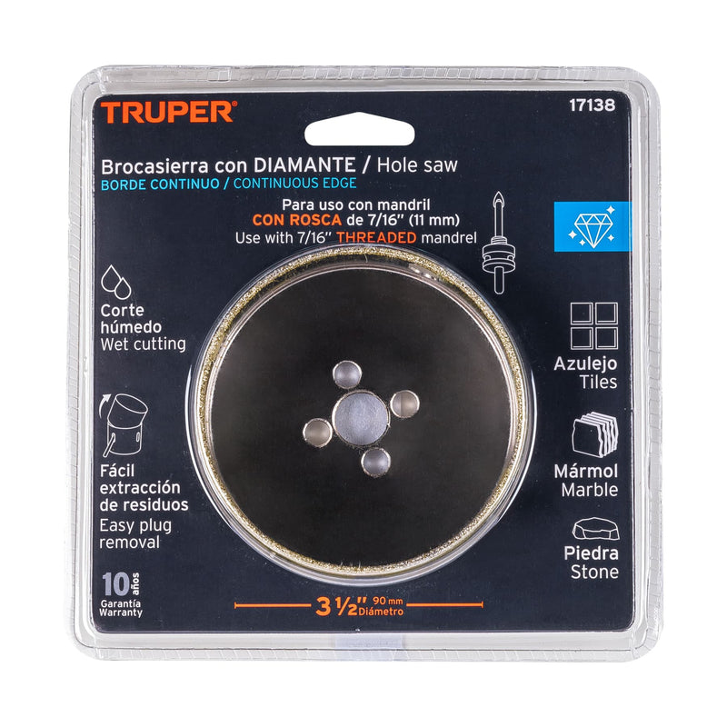 Brocasierra diamante 3-1/2" borde continuo,  Truper