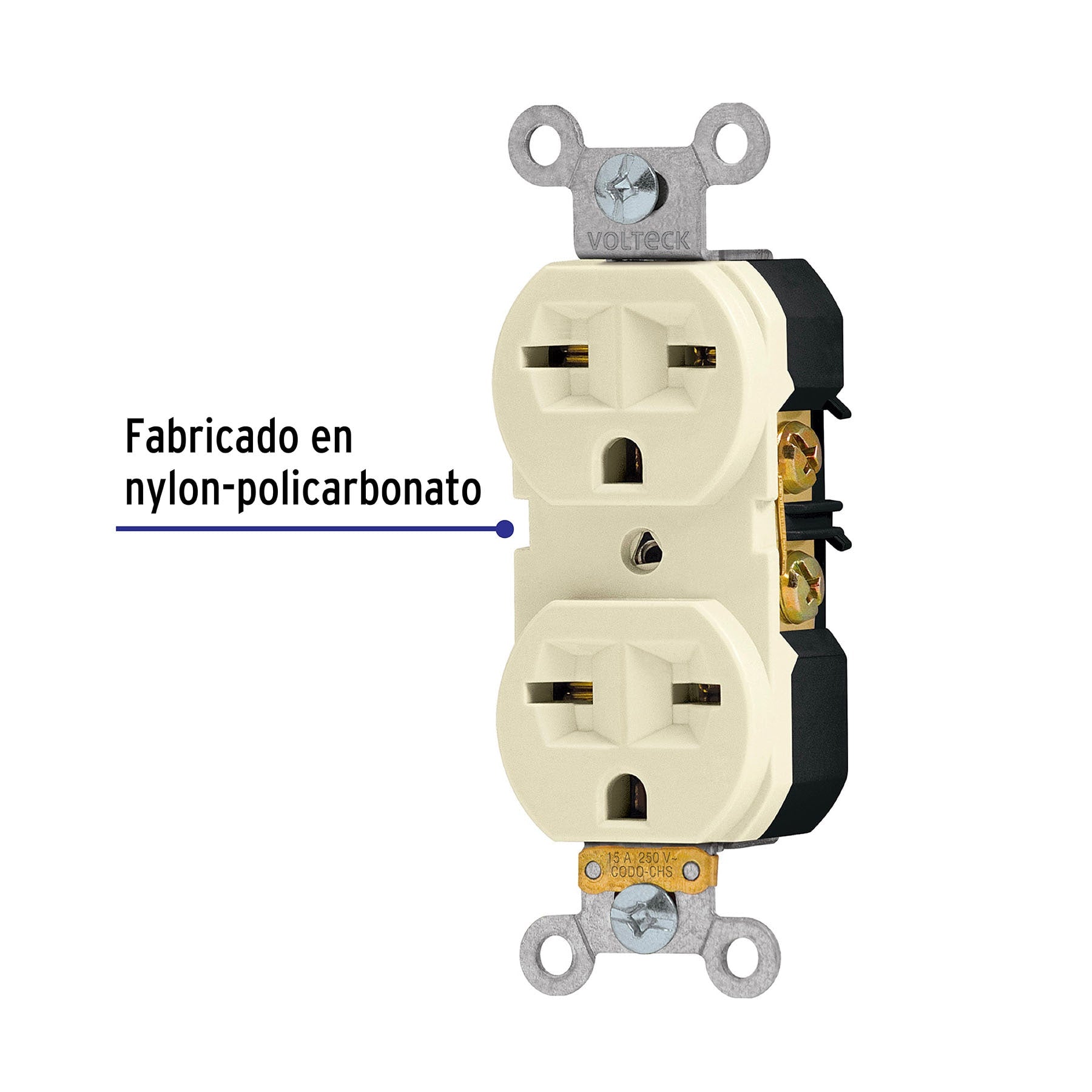 Contacto dúplex, cara de chino, Standard, marfil, Volteck