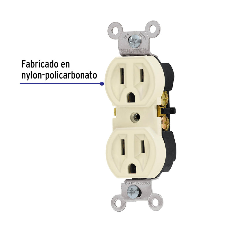 Contacto dúplex,  2 polos 3 hilos,  Standard,  marfil,  Volteck