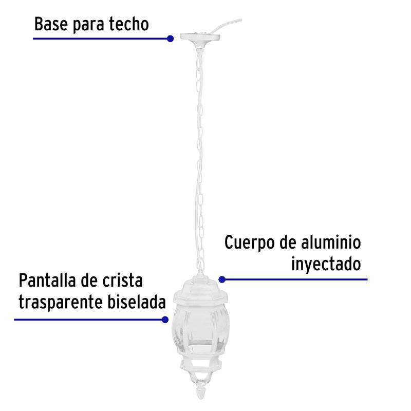 Arbotante tradicional colgante blanco,  Lámpara no incluida