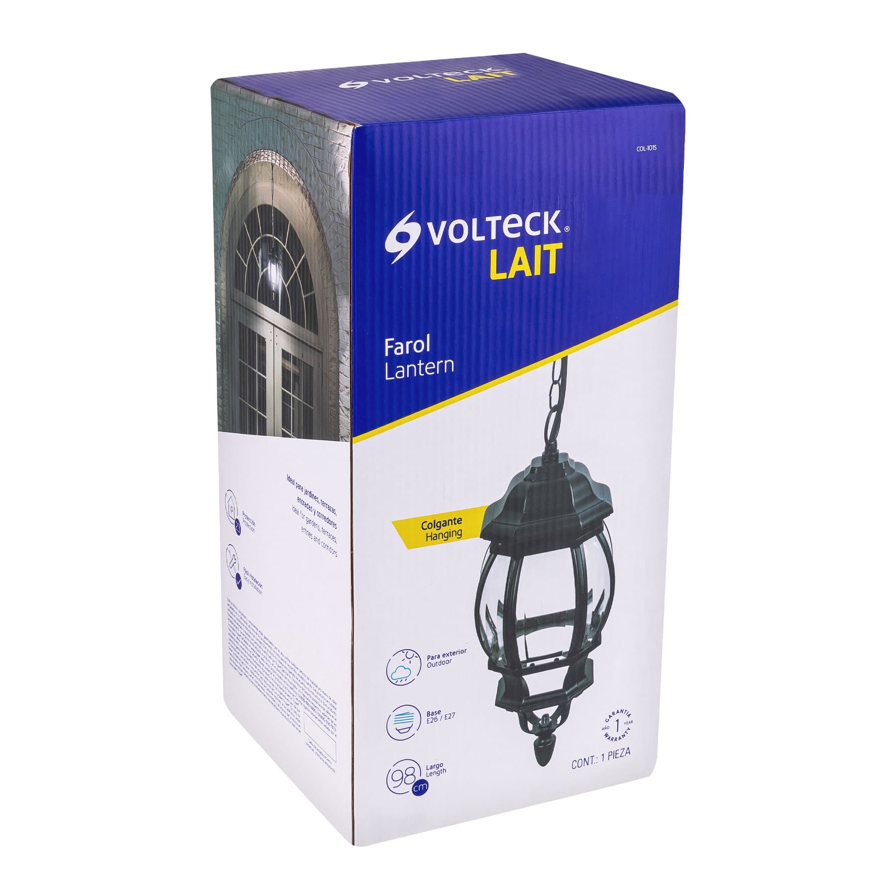 Arbotante tipo farol tradicional colgante para exterior, negro