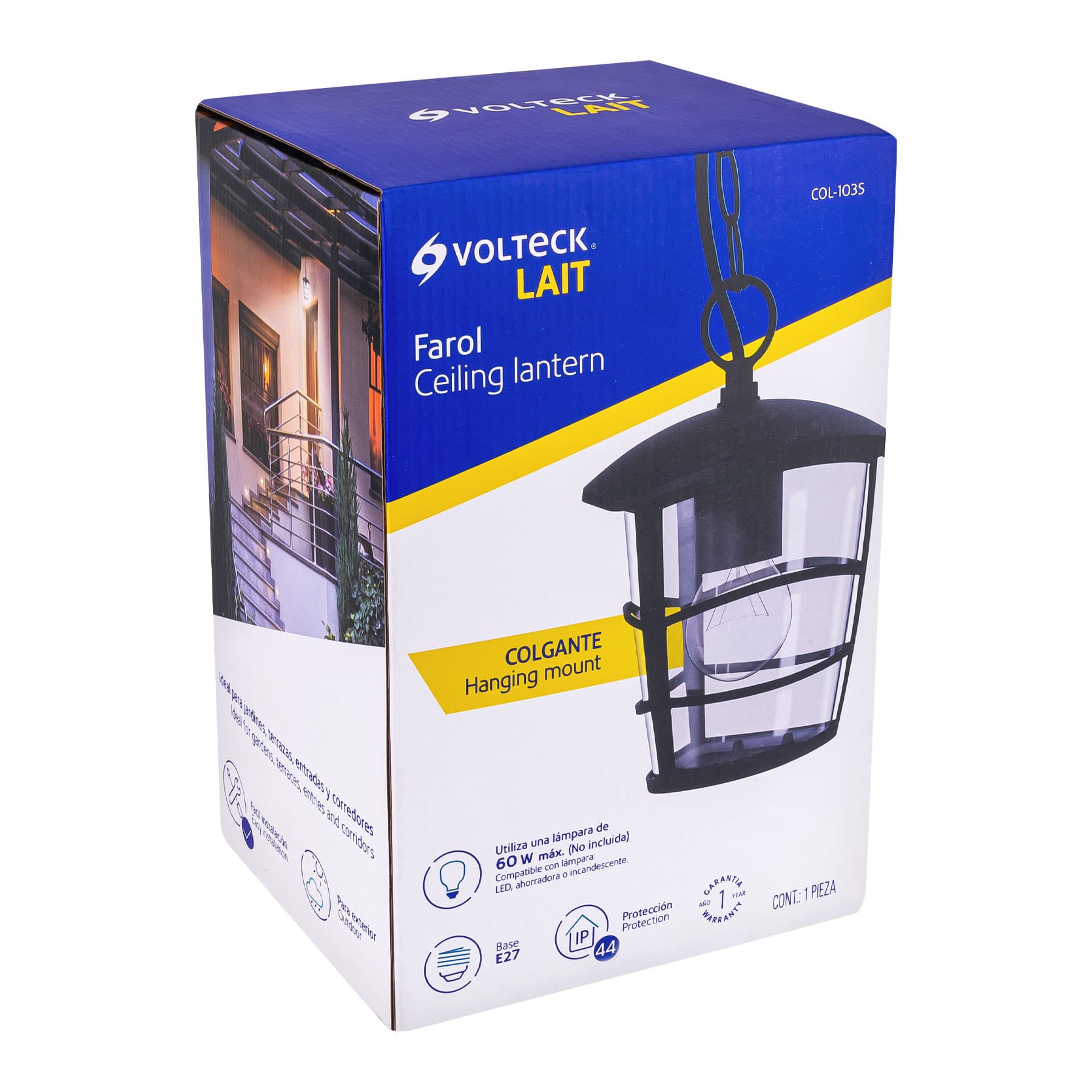Arbotante tipo farol moderno colgante para exteriores, negro