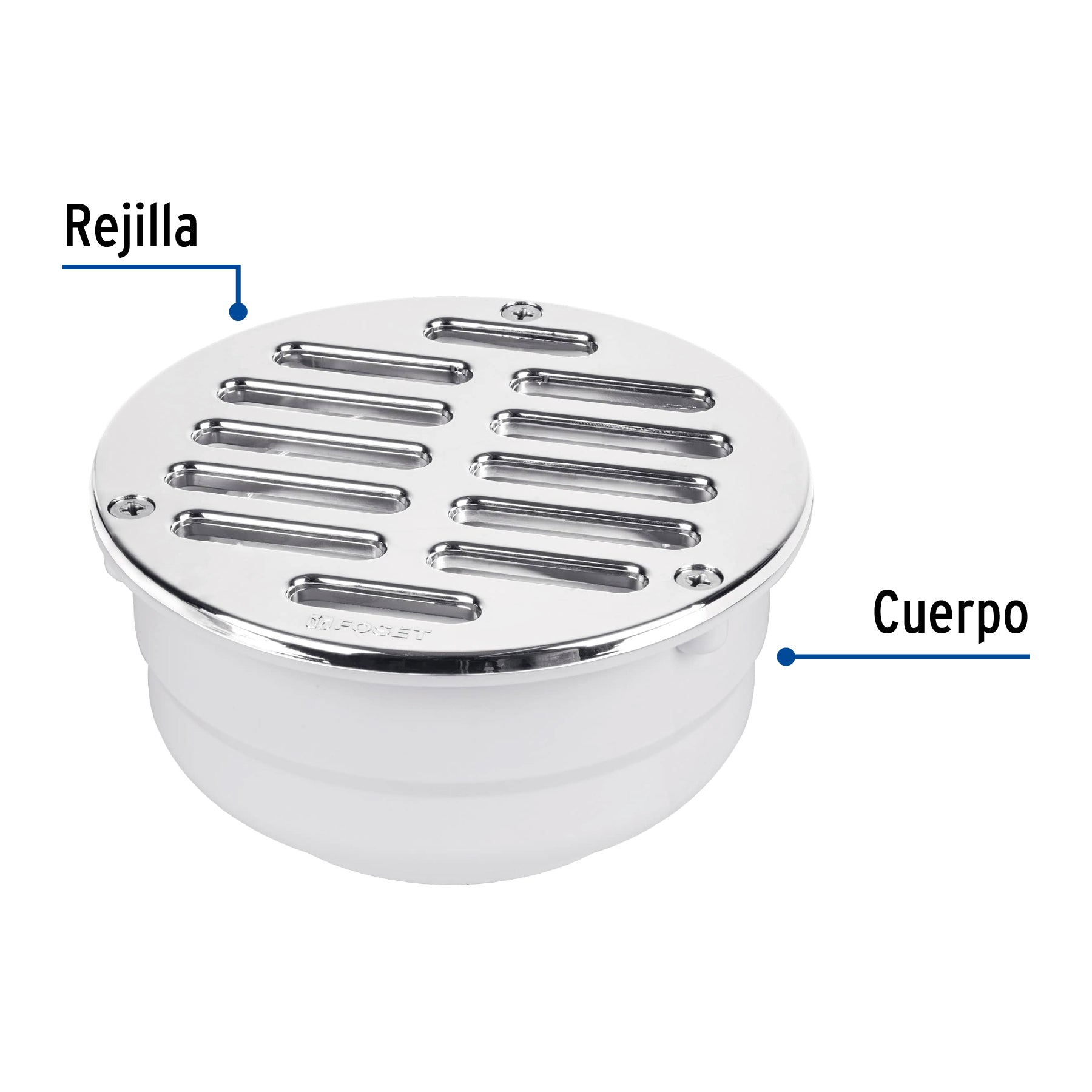 Coladera de ABS con rejilla cromada 5", con tornillos, Foset