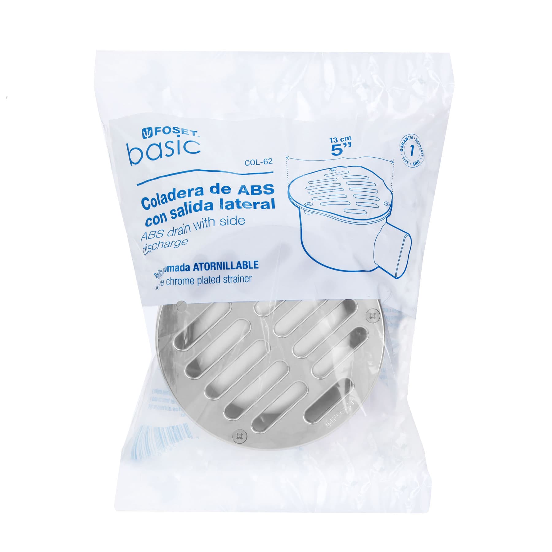 Coladera de ABS salida lateral y rejilla 5", con tornillos