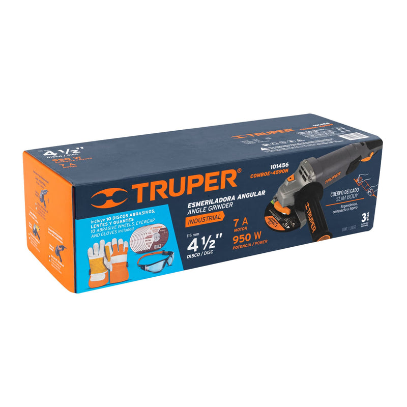 Esmeriladora 4-1/2" 950 W,  discos,  lentes y guantes,  Truper