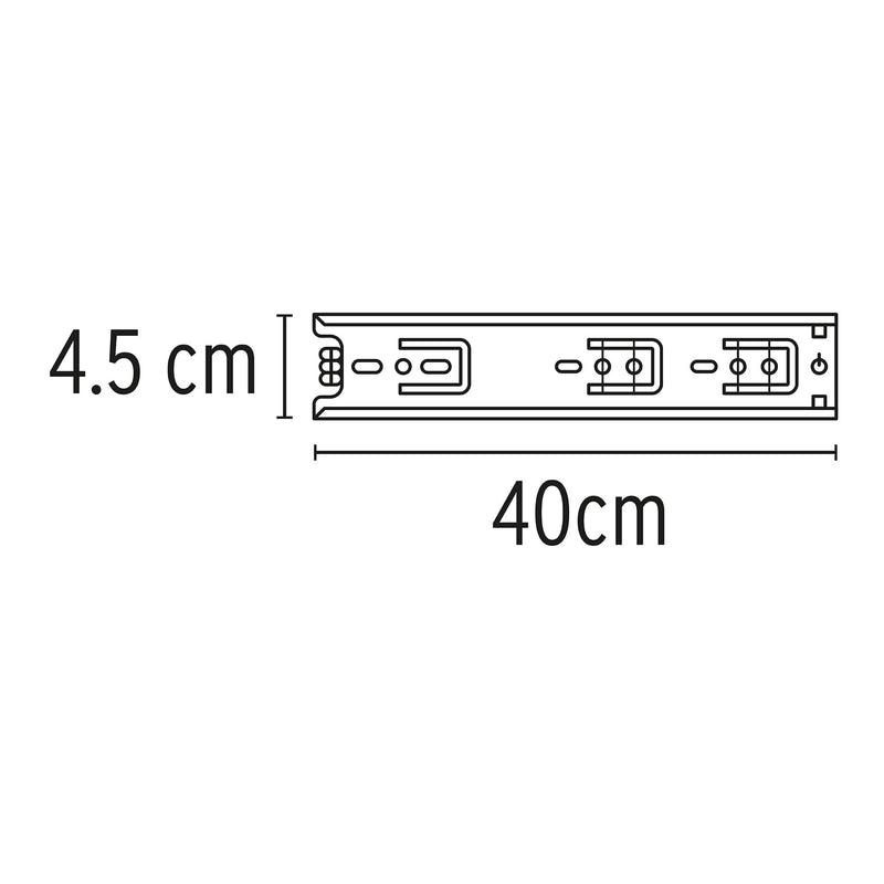Bolsa con 2 correderas extensión 40 cm para cajón,  ancho 4.5 cm