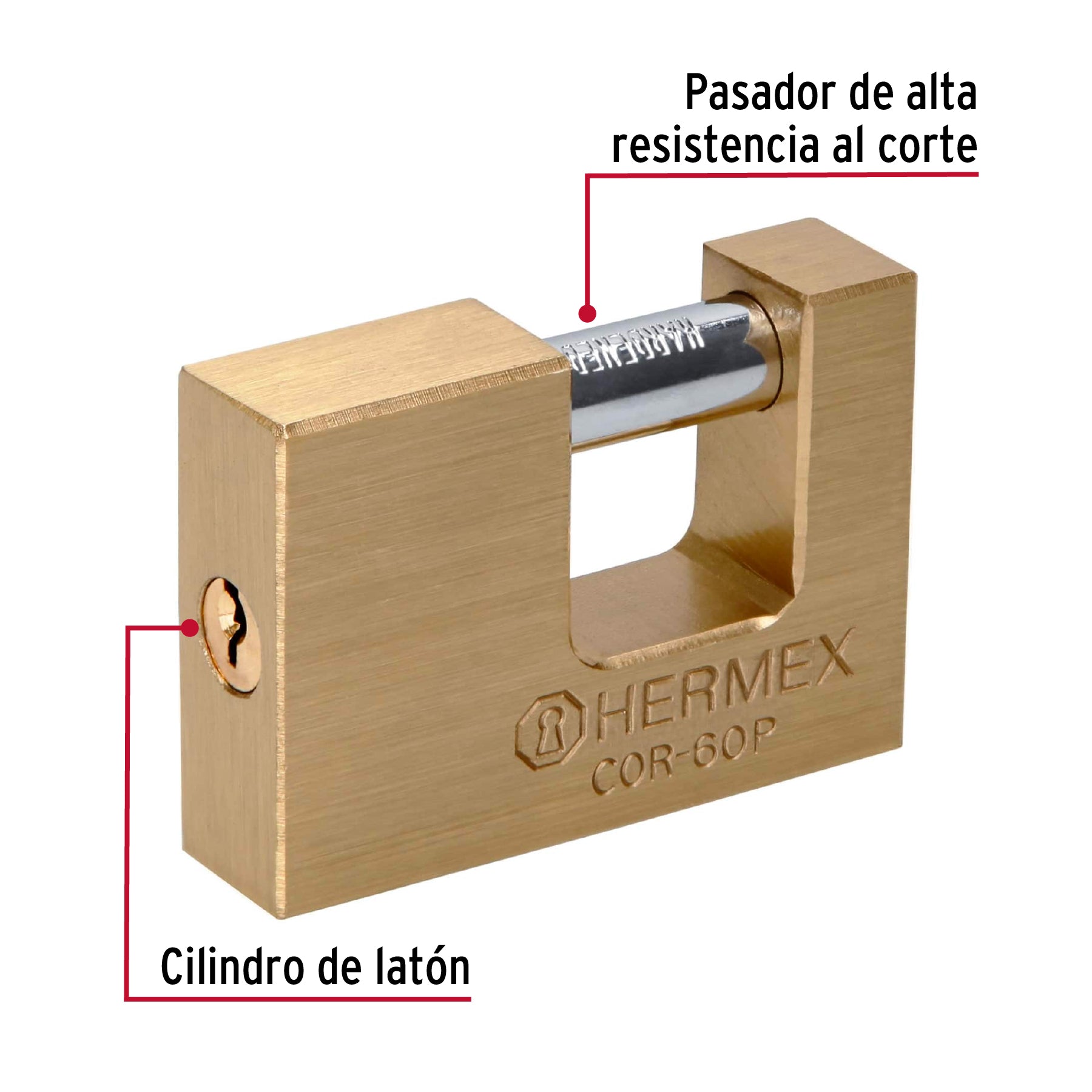 Candado antipalanca 60 mm cuerpo de latón, Hermex BASIC